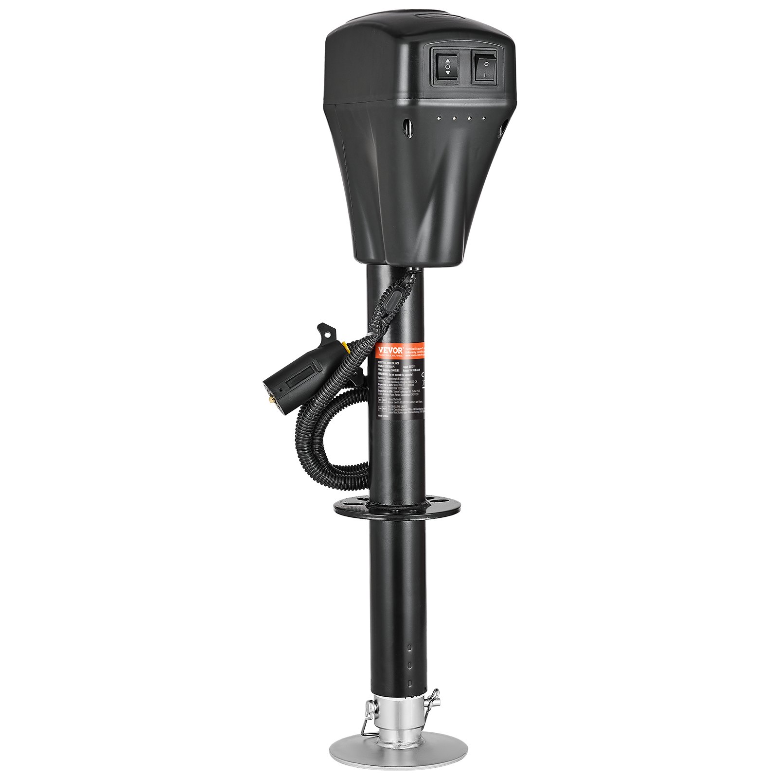 Electric Trailer Jack, 5000 Lbs, Heavy Duty RV Electric Power Tongue Jack With 7-pin Connector, Manual Crank Handle & Weatherproof Jack Cover, 10"-28.3" Lift, For Trailers, Campers & RVs, Black