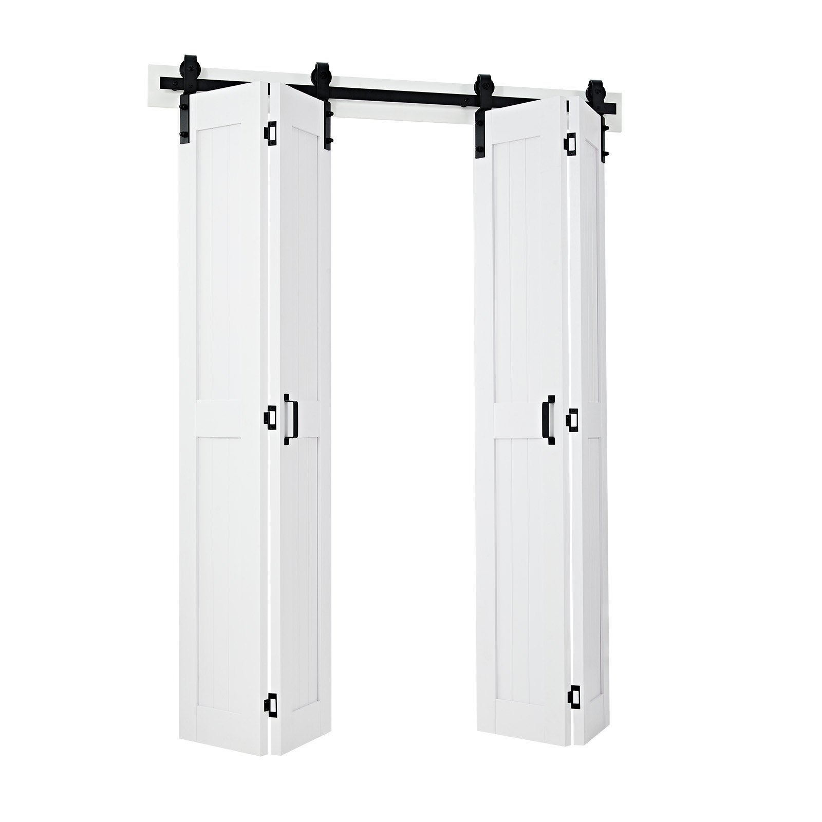 Bifold Barn Door, 60 X 84  MDF Bi-Fold Sliding Closet Doors, Hardware Kit Included, H-Frame Space-Saving Design, Pre-Assembled Panels For Bedroom, Living Room, Wardrobe And Room Divider, White