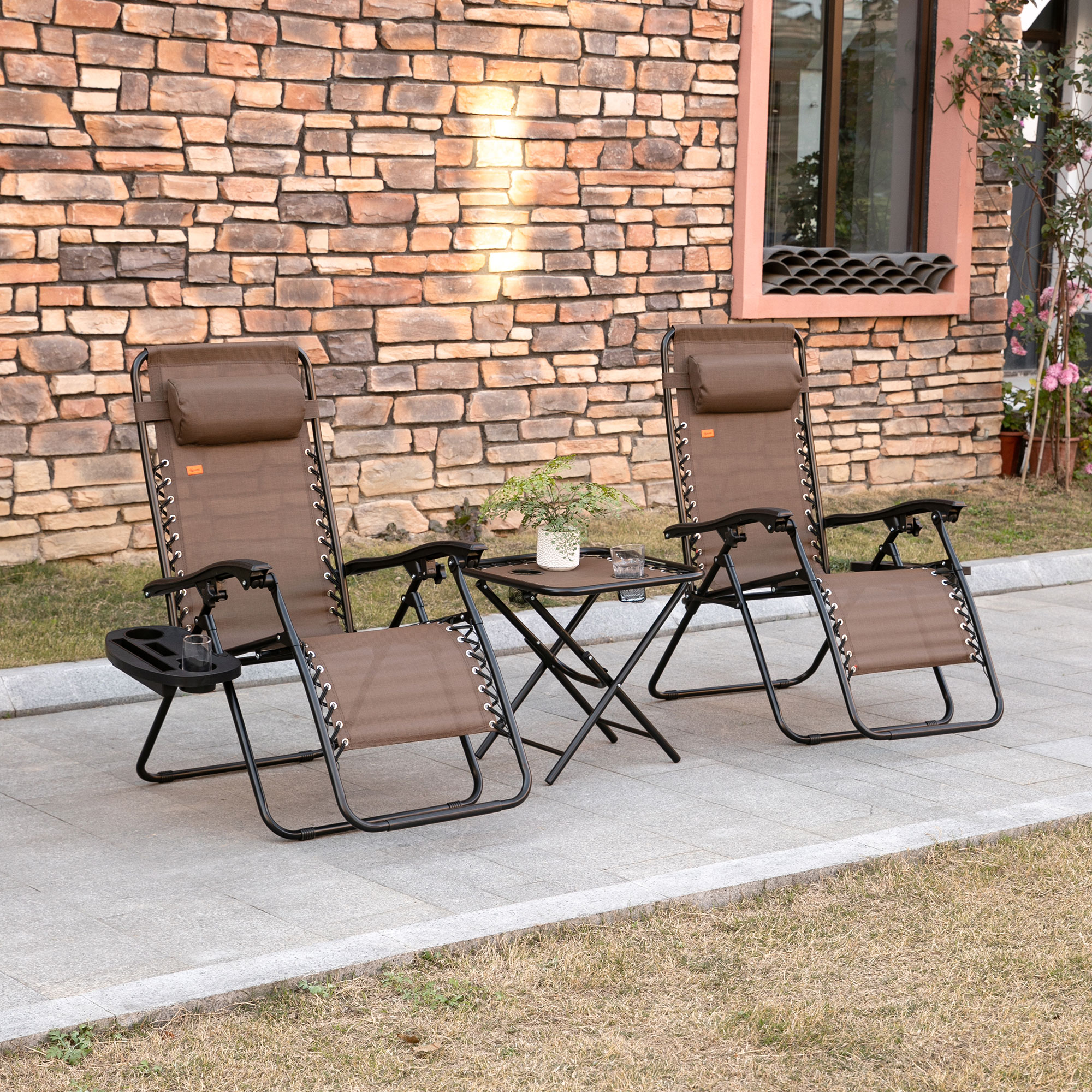 Set de sillas Gravedad Cero plegables, reclinables, con mesa lateral y portavasos