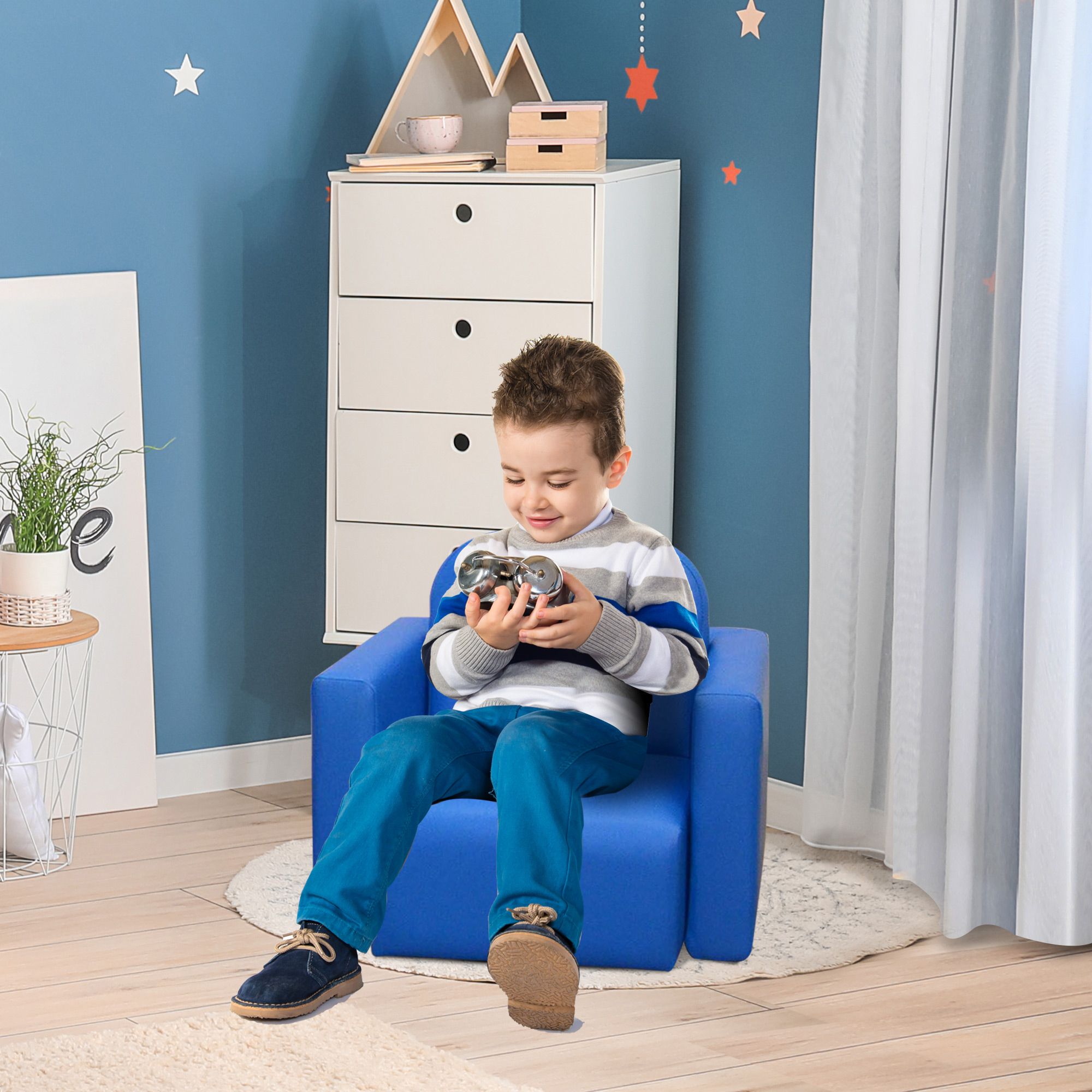 Set de mesa y sillas convertible 2 en 1 para niños y niñas, azul