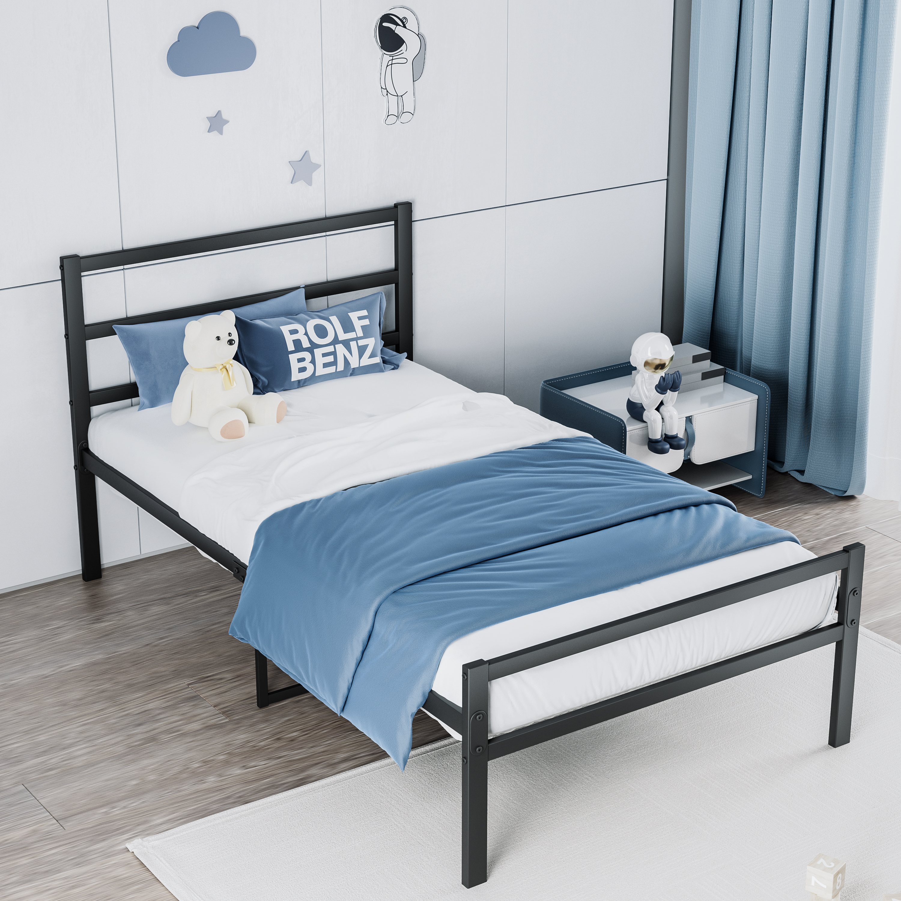 Metal Platform Bed Frame With Headboard, Sturdy Metal Frame, No Box Spring NeededTwin