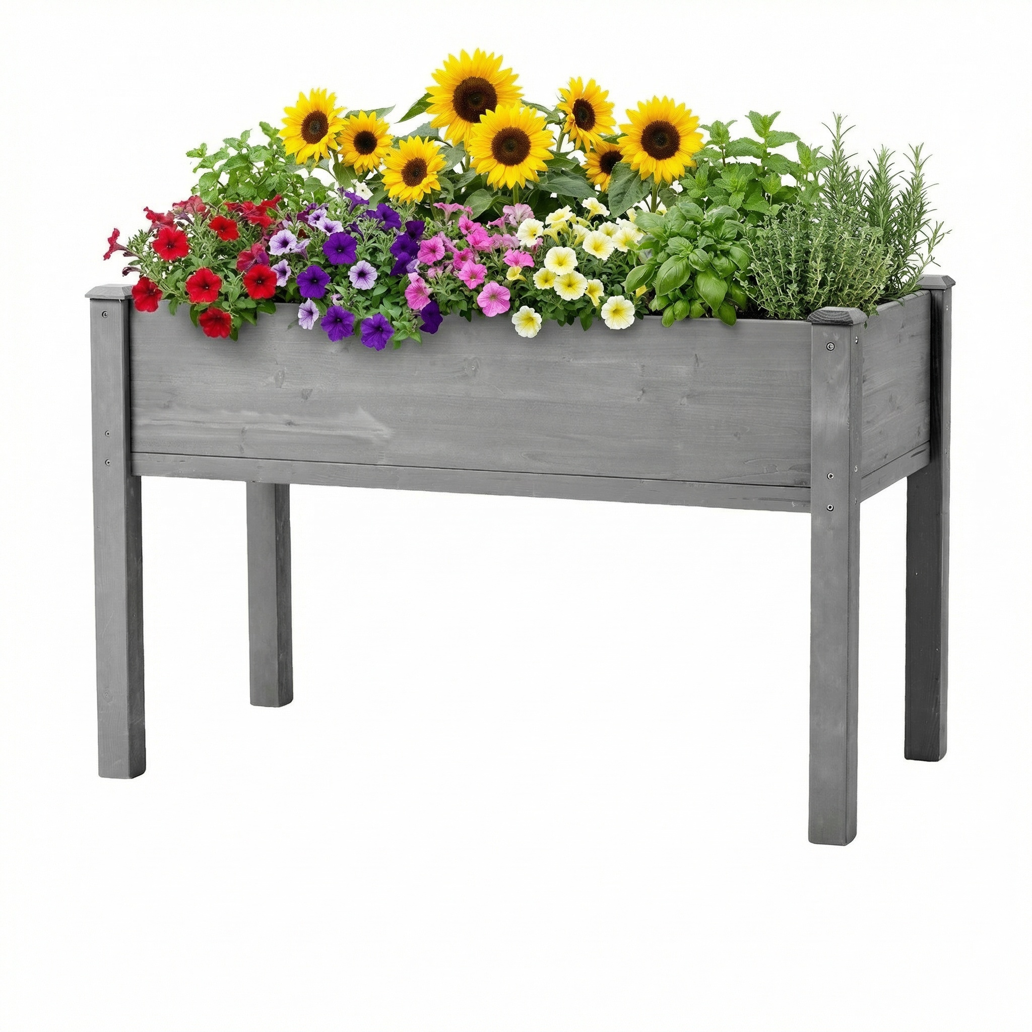 Cama de jardín elevada de madera con patas, 48x24x30 pulgadas, para exterior