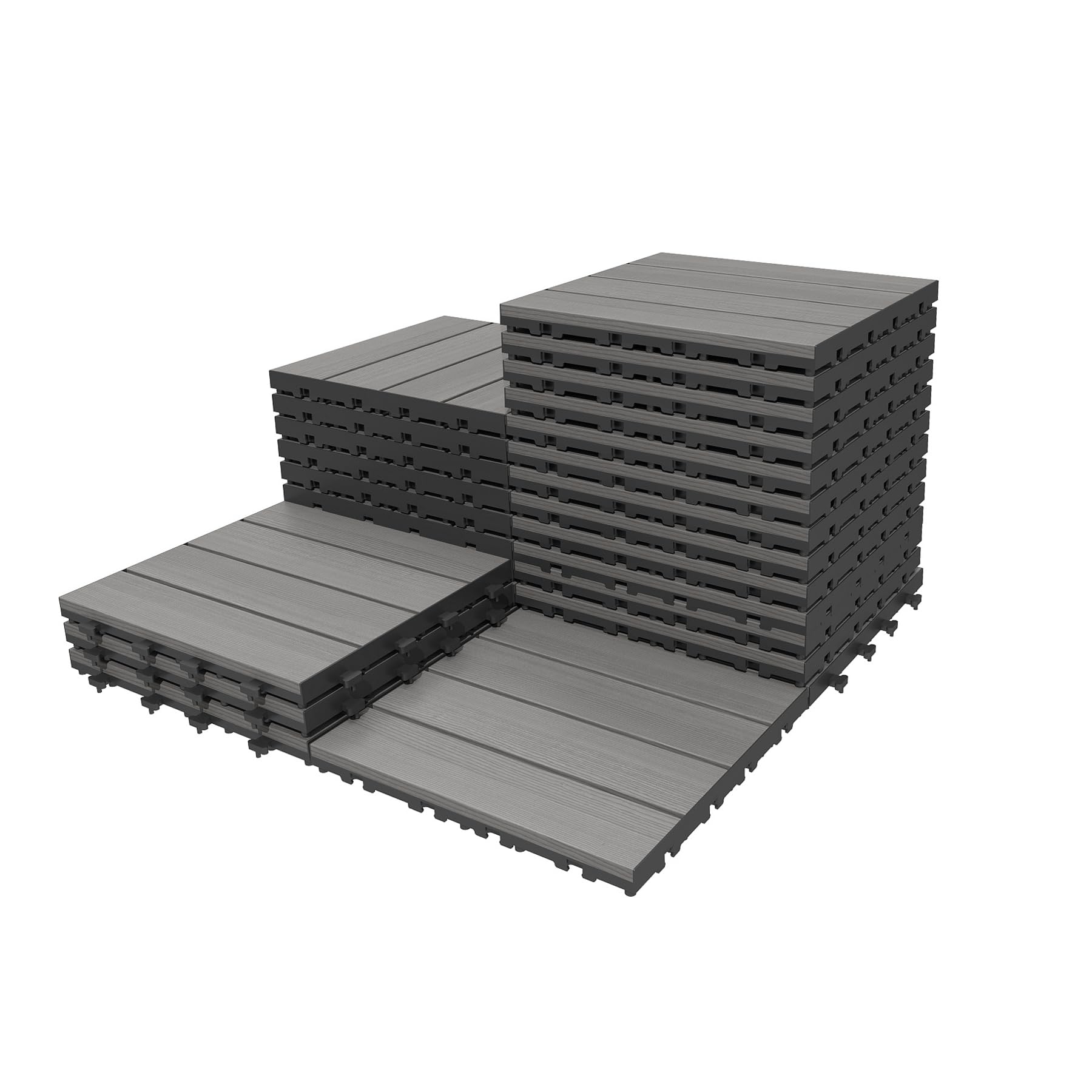 27 losetas entrelazadas HDPE 12x12 pulg. para exteriores, impermeables, gris oscuro.