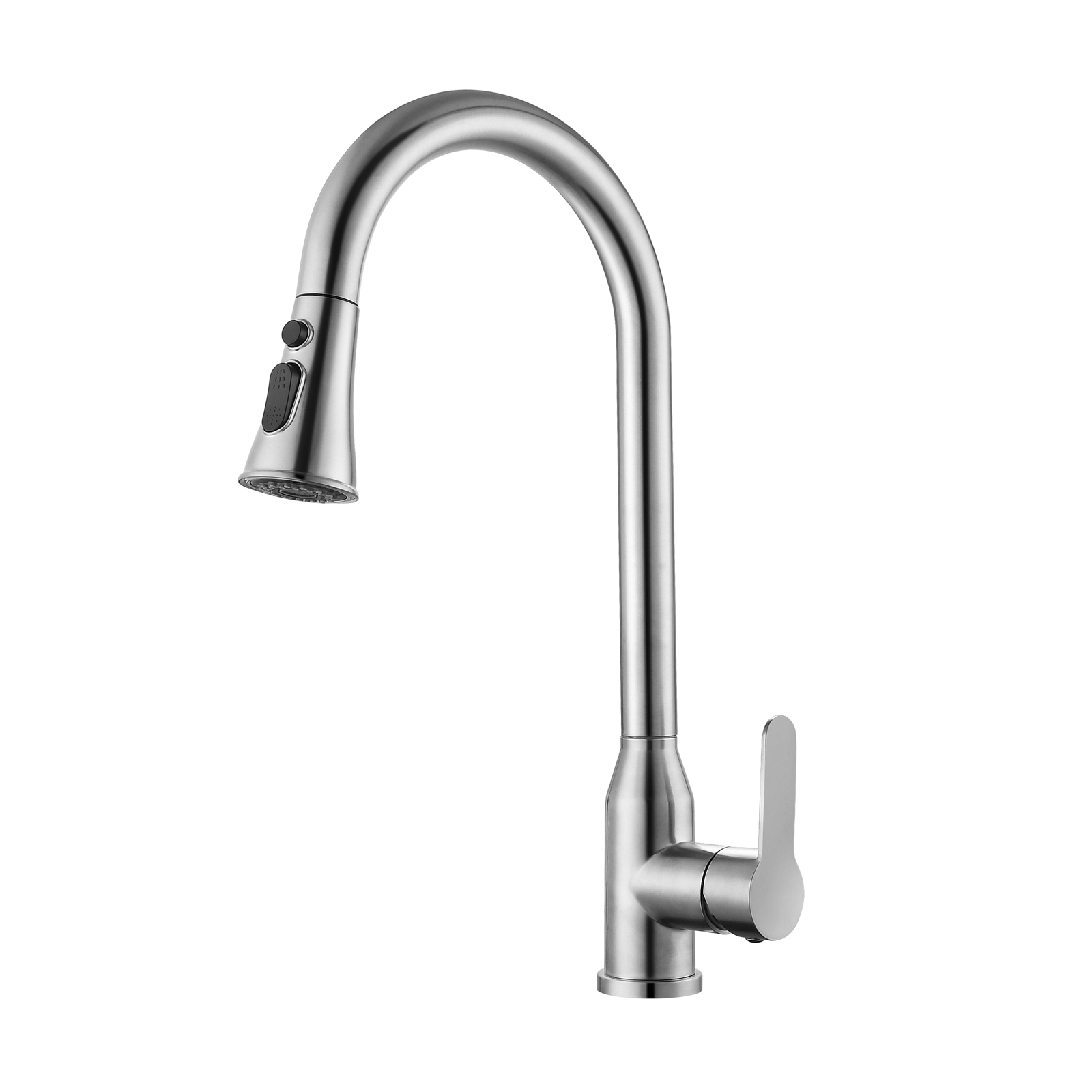 Grifo de cocina monomando alto de acero inoxidable, níquel cepillado, con rociador