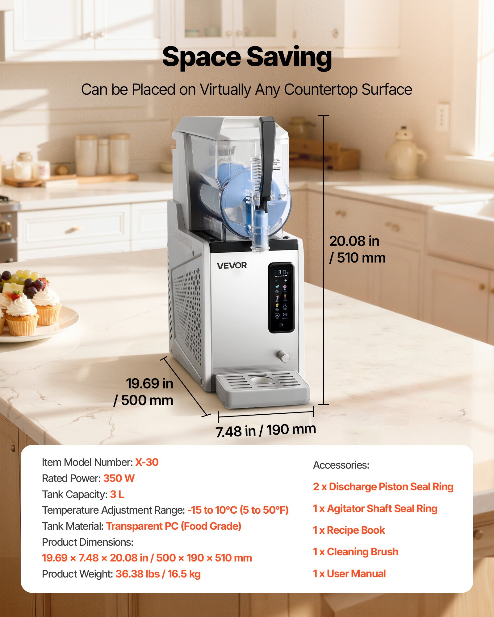 Máquina de granizados 3L/100oz con tanque único y autolimpieza para el hogar