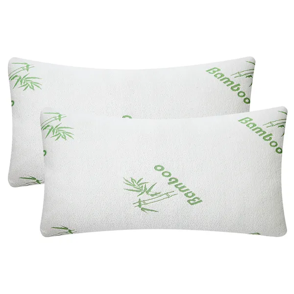 Almohada de espuma viscoelástica de bambú hipoalergénica, tamaño Queen, con funda lavable