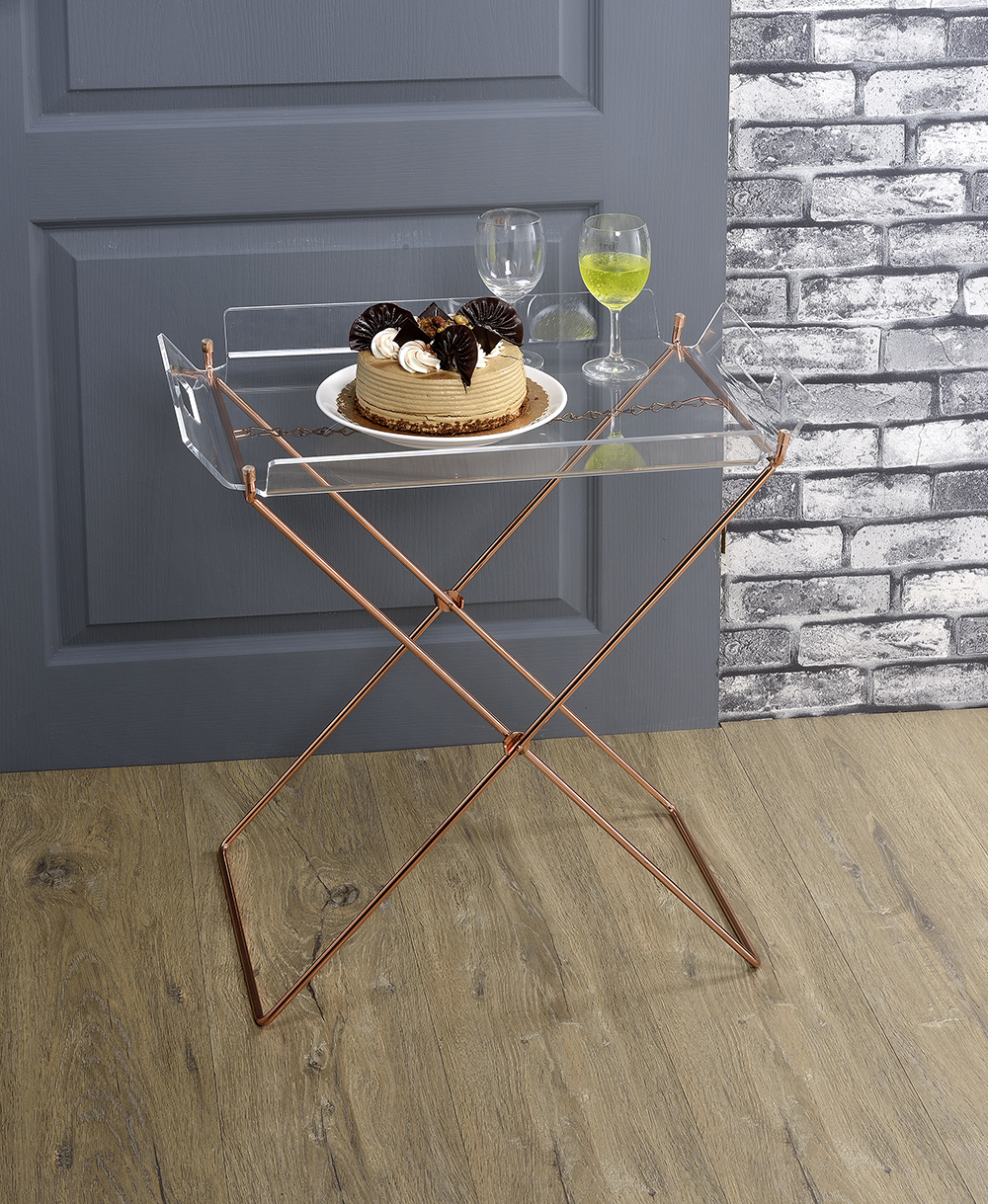 Cercie Clear Acrylic & Copper Finish Tray Table