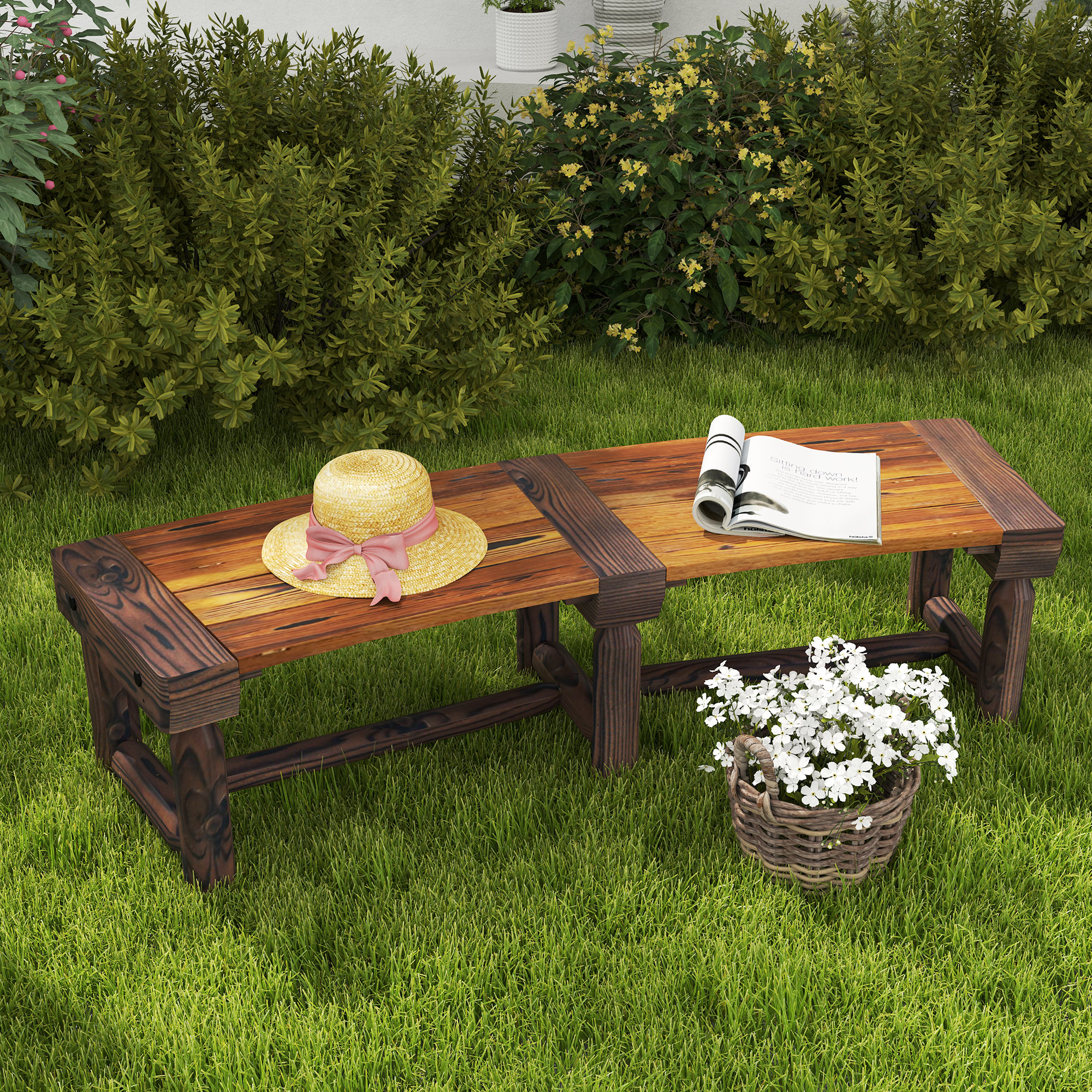 Wooden Garden Bench, Semicircular Round Outdoor Tree Bench, Wrap Around Park Bench for Yard, Patio, Deck, Lawn, Brown