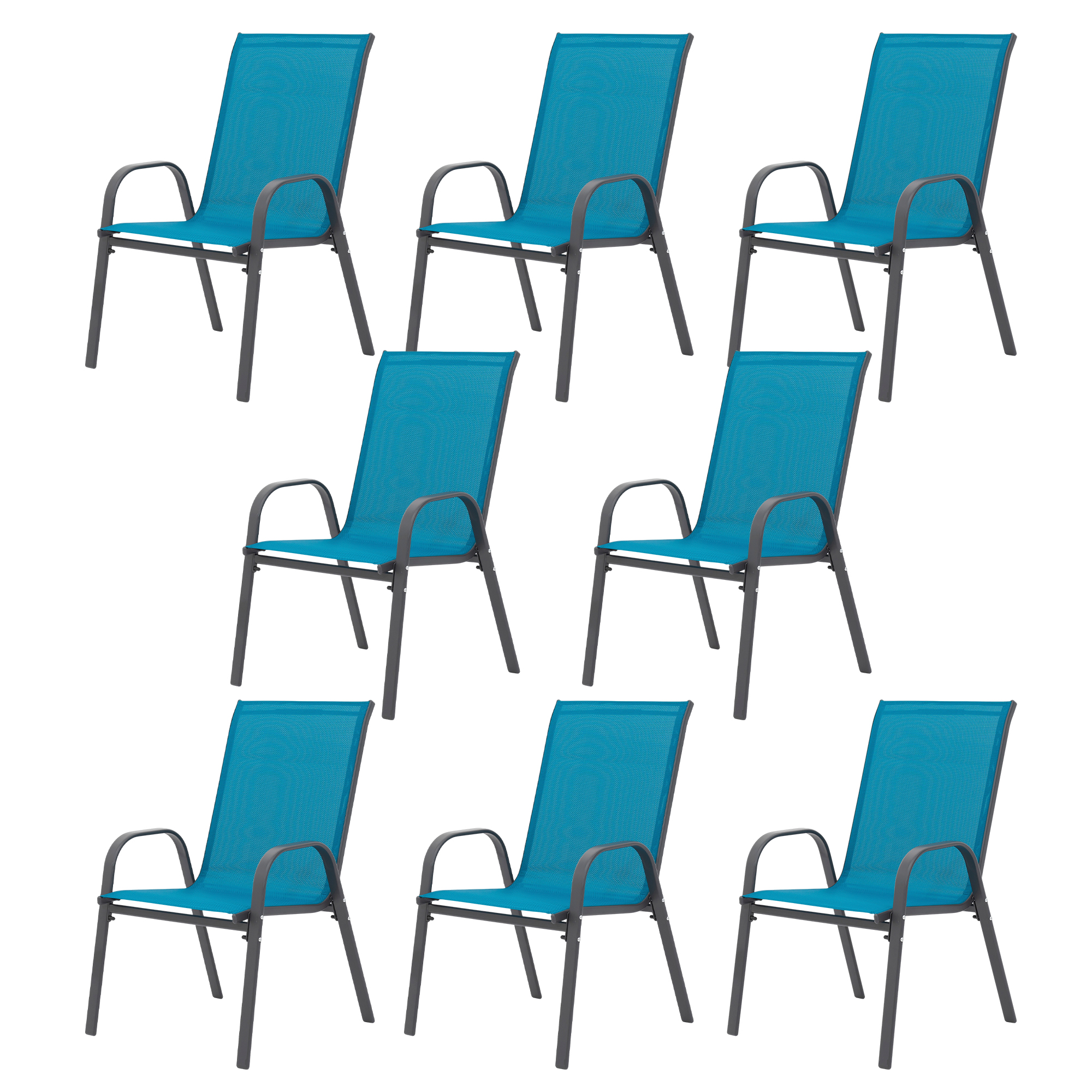 Set de 2 sillas de patio con reposabrazos y respaldo alto de textilene, azul