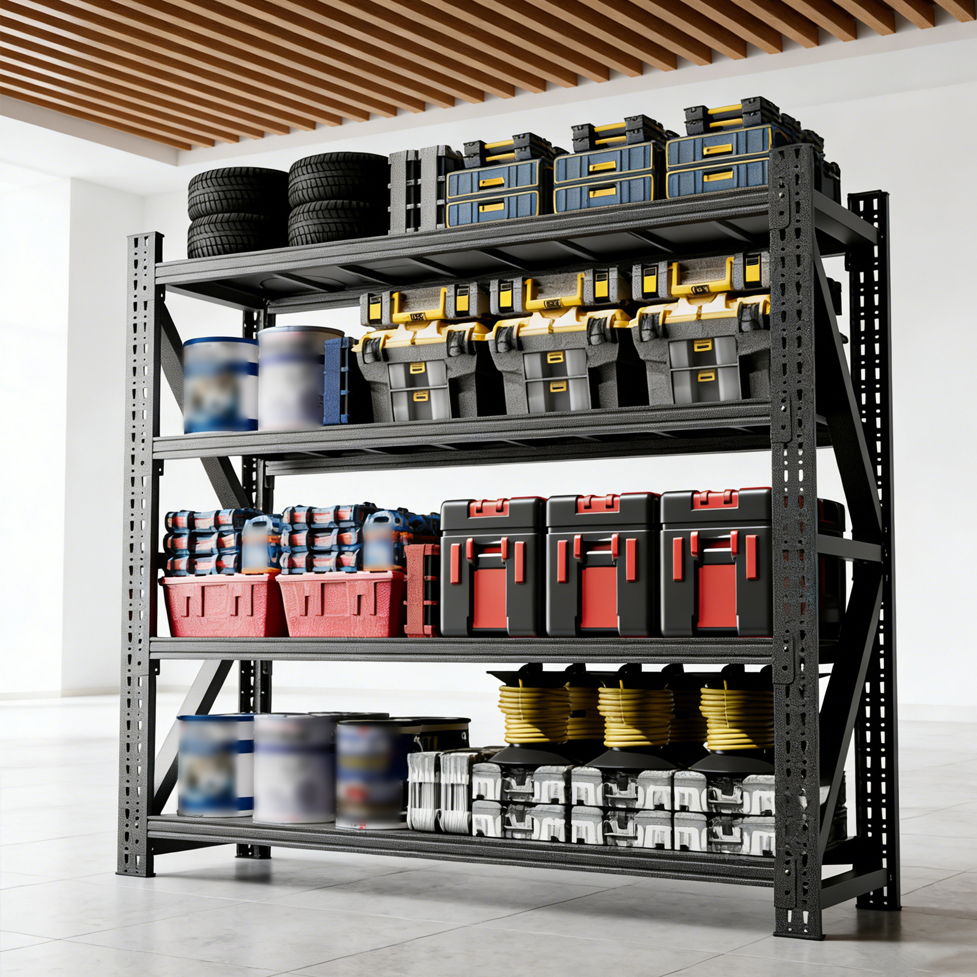 Heavy Duty Garage Shelving 6000LBS, Extra Wide Metal Adjustable Shelves  69 H X 75 W X 23.7 D  Industrial Storage Unit For Warehouse, Black