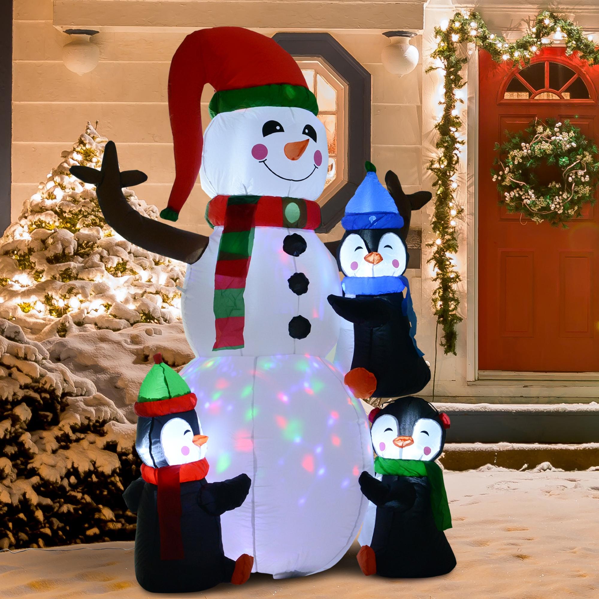 Inflable navideño de 6 pies, muñeco de nieve con pingüinos, luz LED giratoria