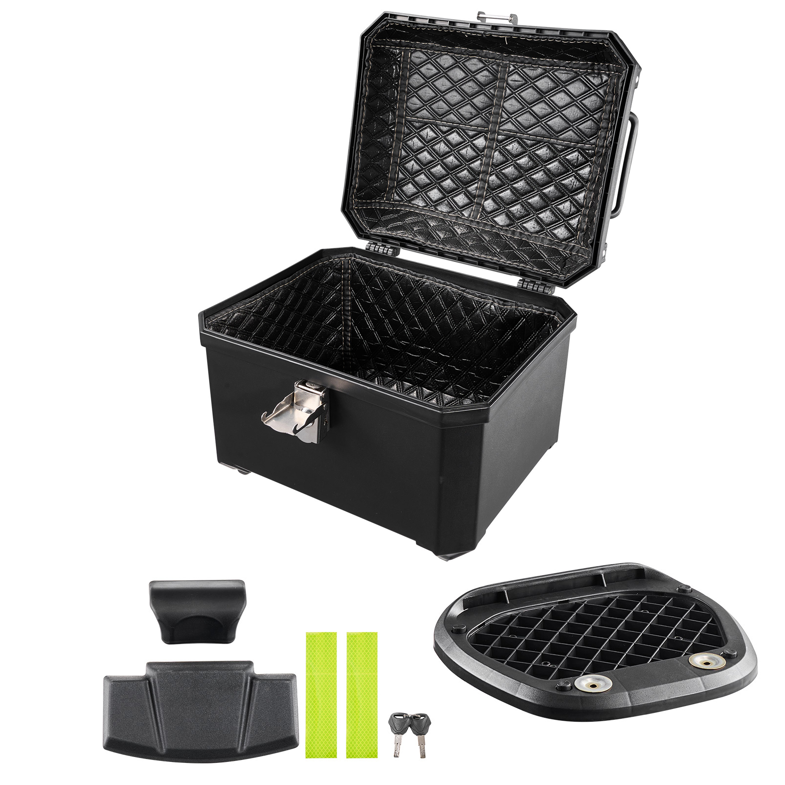 Motorcycle Top Case 45L Universal Waterproof ABS Motorcycle Tail Case, Detachable Motorbike Top Box With Security Lock & Leather Liner For Luggage Storage
