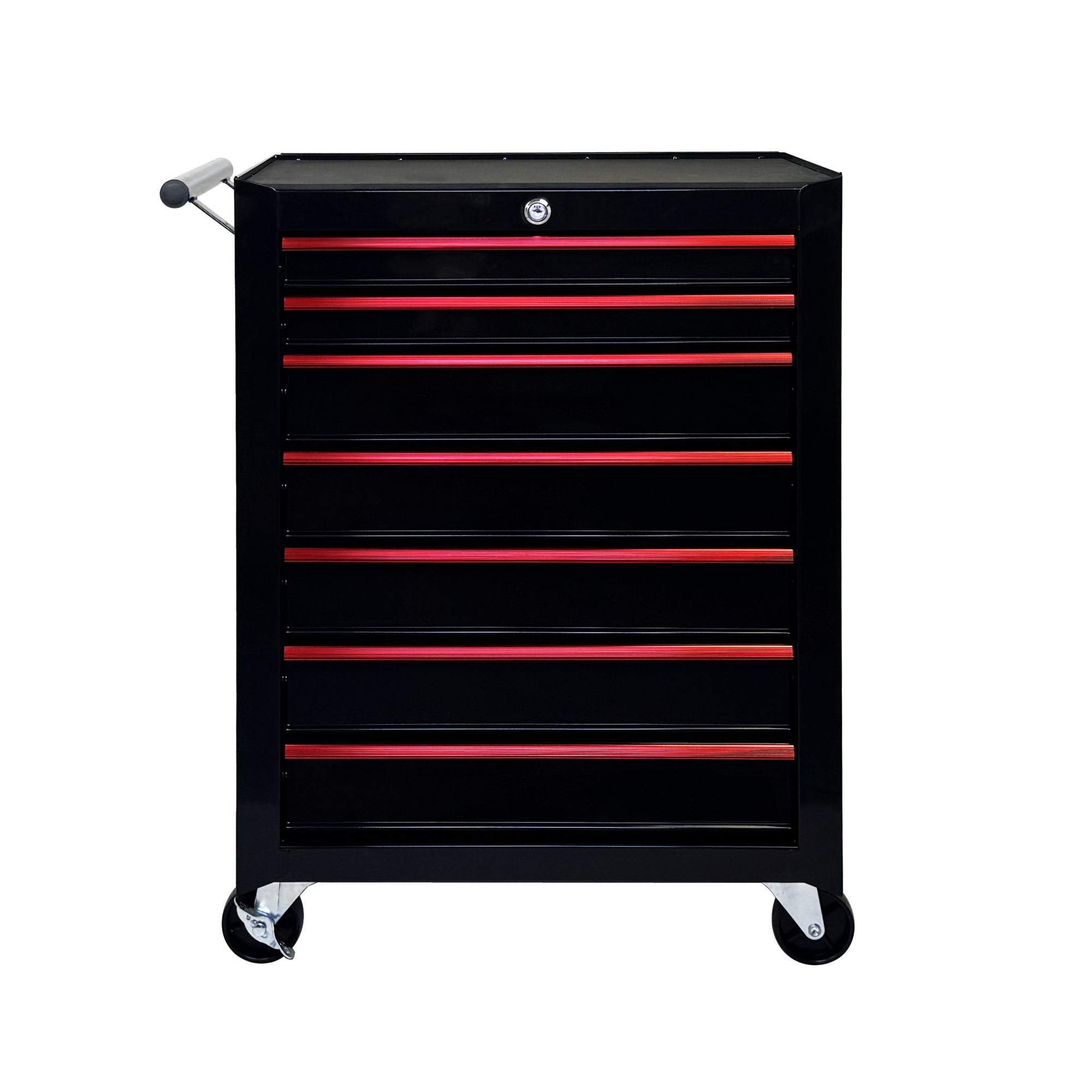 Caja de herramientas metálica con ruedas, 7 cajones de 20 pulgadas, correderas de bolas, negra