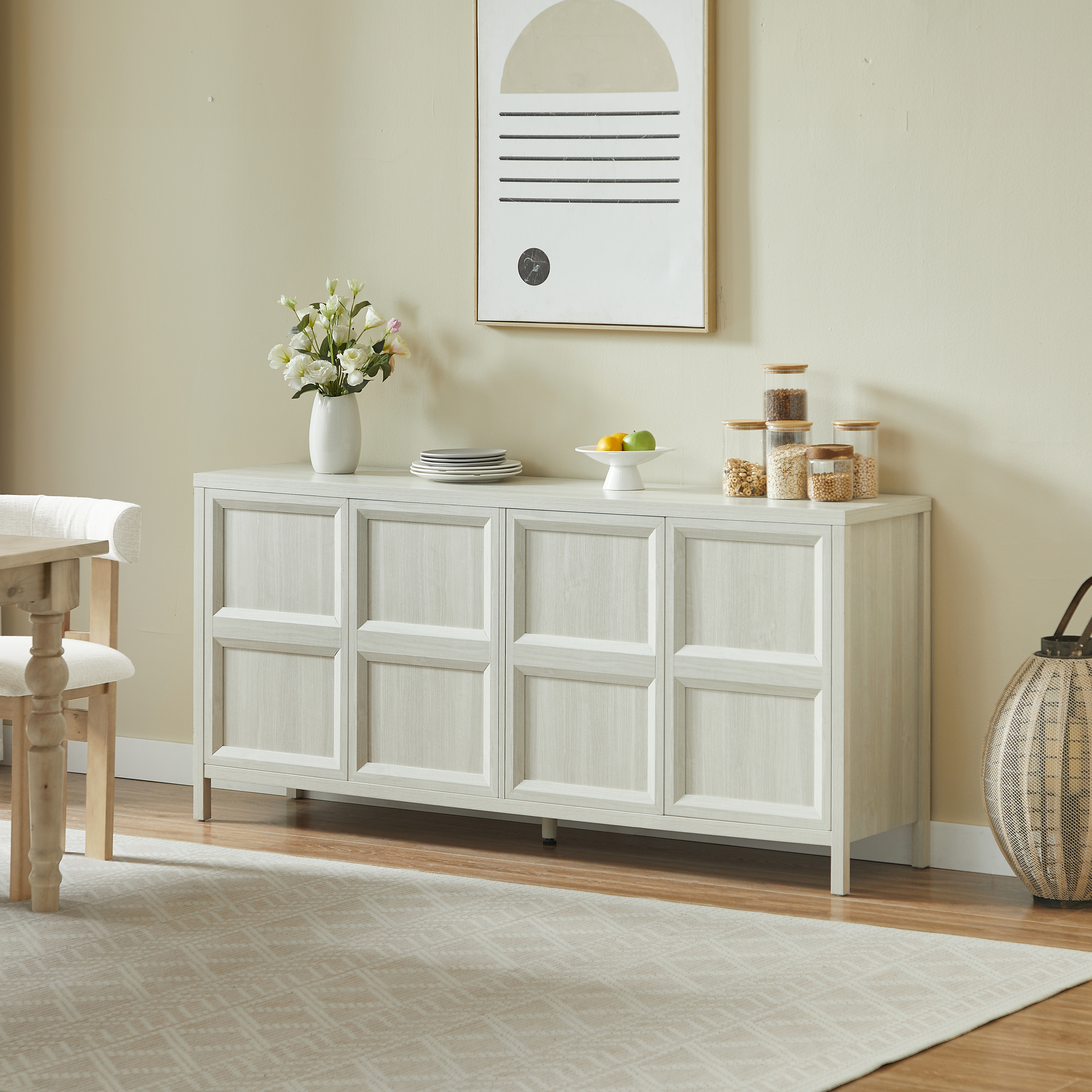 67  Modern Sideboard Storage Cabinet With Tip-on Opening, Soft-close Hinges, And Tilt-proof Wall Mount, Bedroom Dresser.Light Grey.