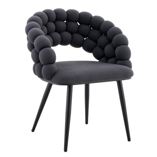 Juego de 2 sillas de comedor de terciopelo grises tipo burbuja con patas negras