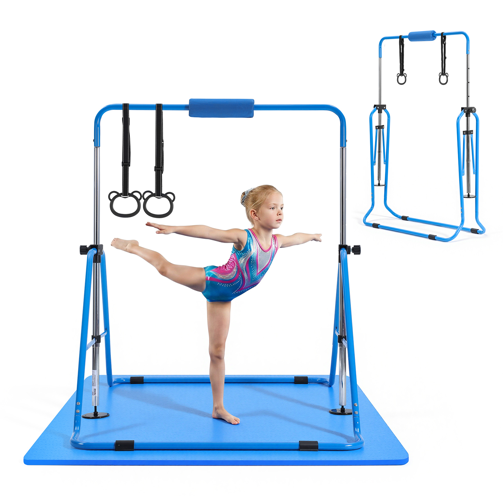 Barra de gimnasia plegable para niños, 140 libras de capacidad, altura ajustable