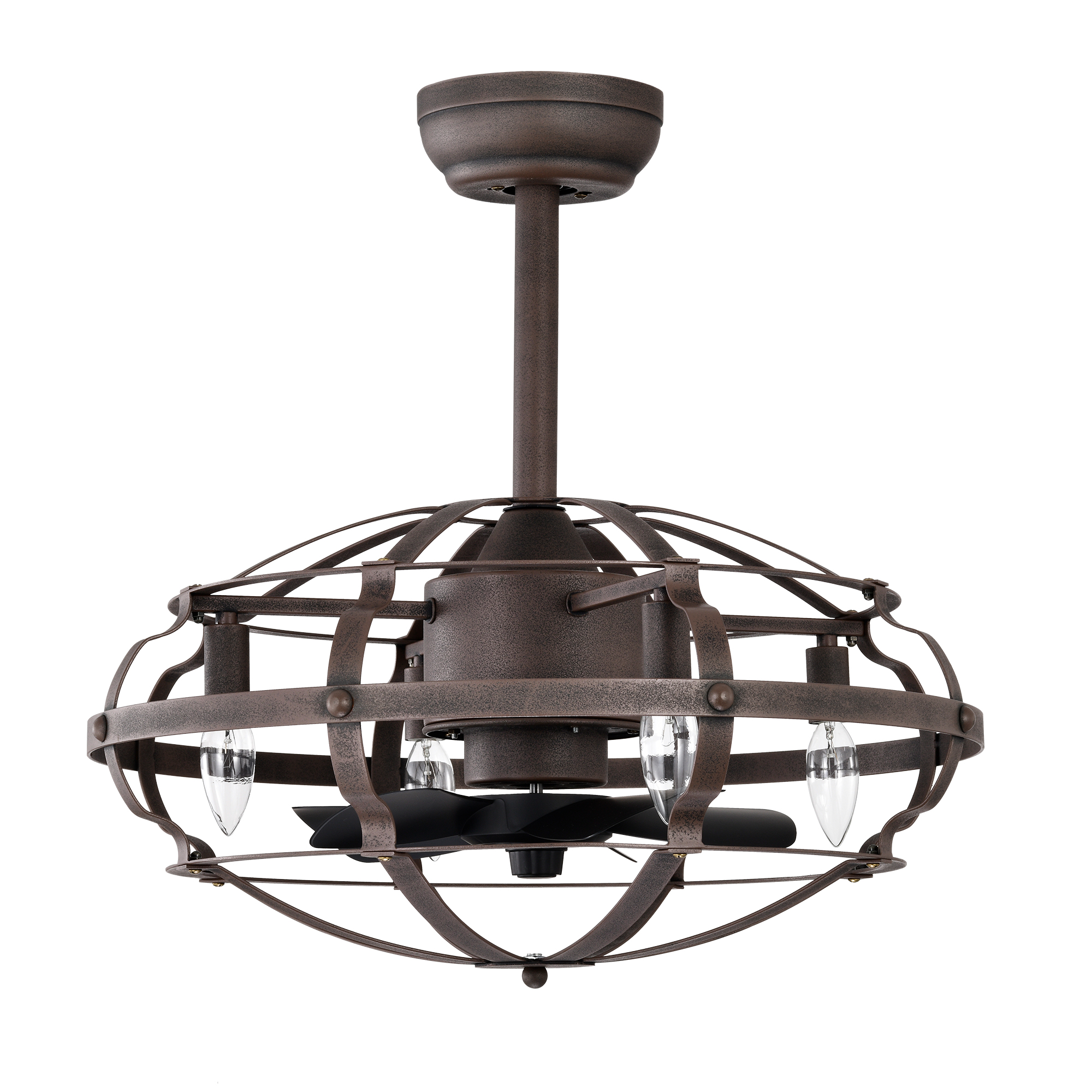 Ventilador de techo de 20.63 pulgadas tipo jaula con luz y control remoto, rojo óxido