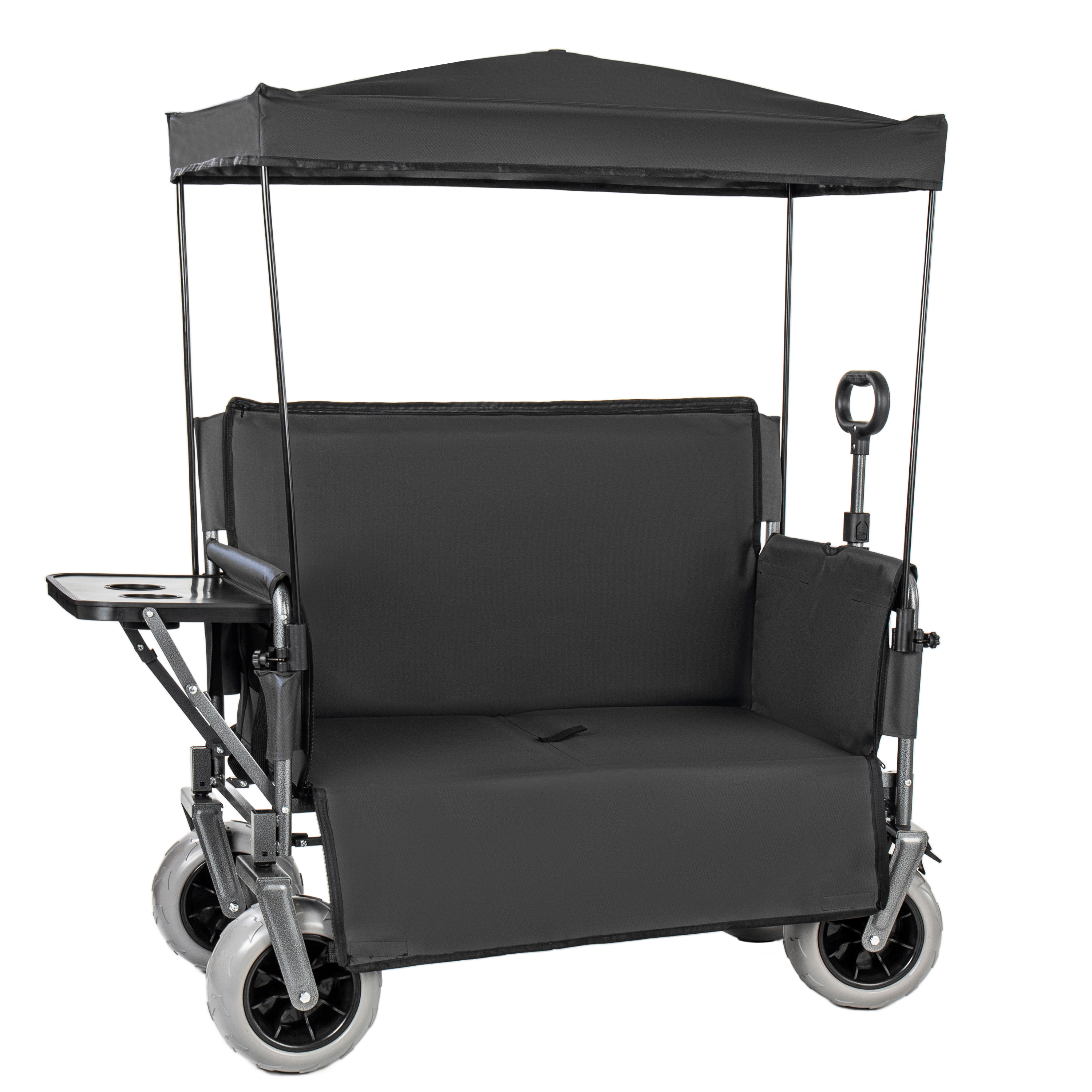 3- In- 1 Collapsible Wagon Converts To Bench Convertible Folding Wagon Cart With Canopy &Rear- Mounted Folding Tabletop  500lbs Heavy- Duty  180L Capacity For Camping  Beach  Garden  Fishing- Black