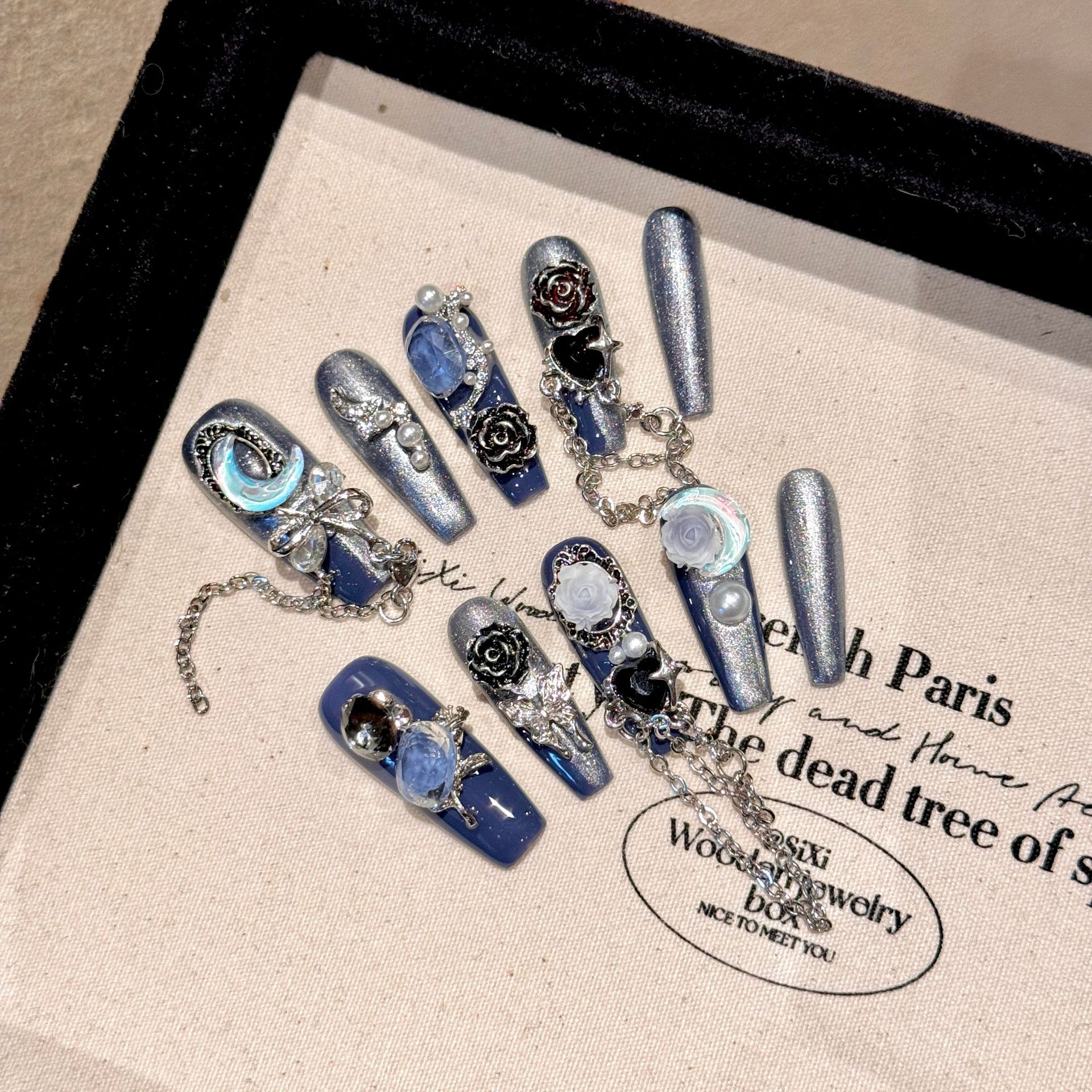Uñas postizas Yihe estilo 'Heavy Industry Blue' para chica