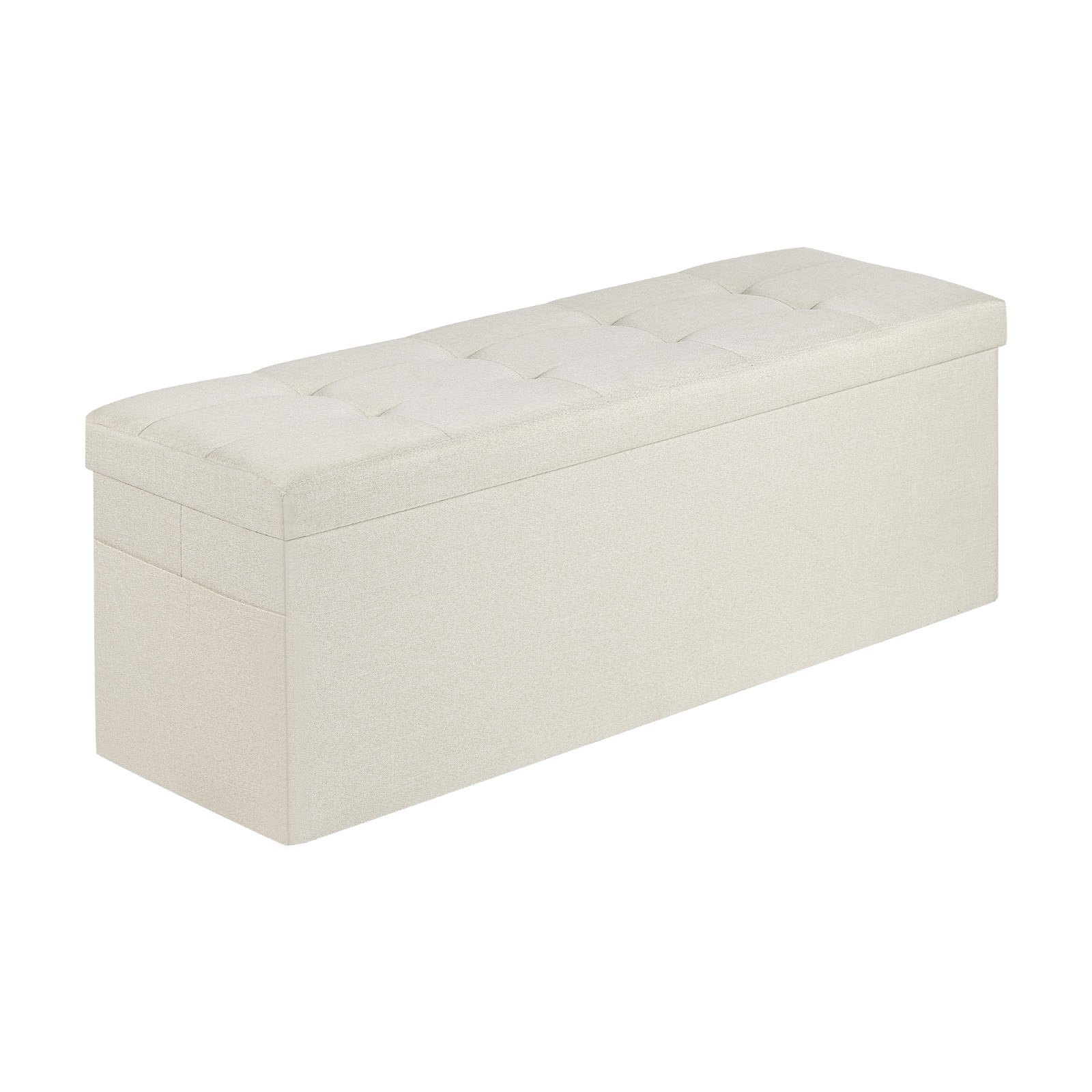 Foldable Storage Ottoman Bench, End Of Bed Bench With Side Bags, Folding Upholstered Storage Chest Supports 660 Lbs, Linen Bed Ottoman With Large Space For Living Room, Bedroom, Entryway, Beige