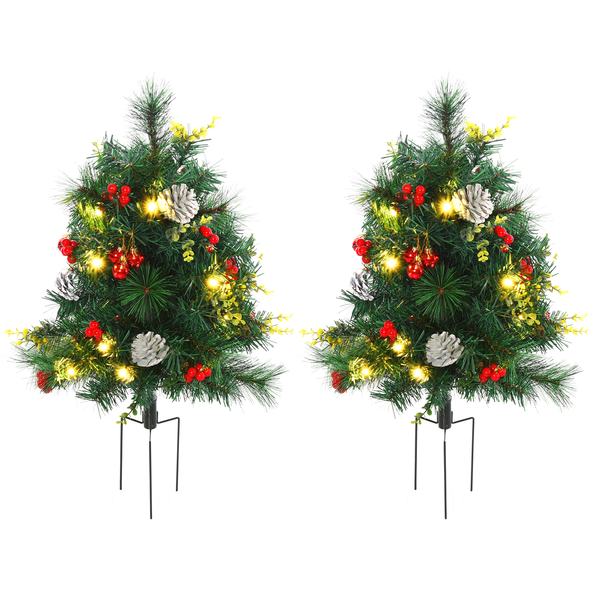 Paquete de 2 árboles de Navidad artificiales preiluminados con 24 luces cálidas