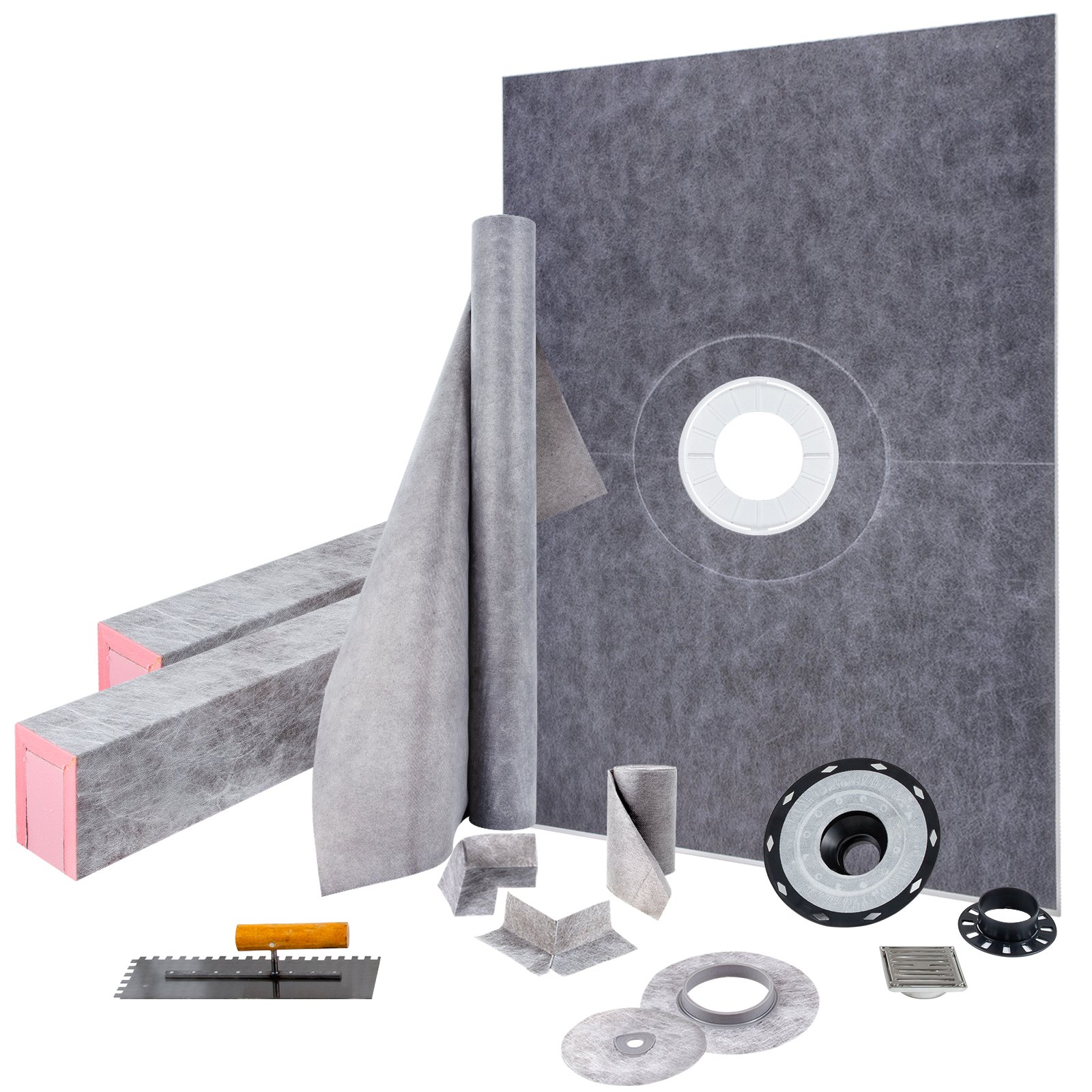 Kit de bordillo de ducha hermético 38x60 pulgadas, con brida ABS de 4 pulgadas y rejilla