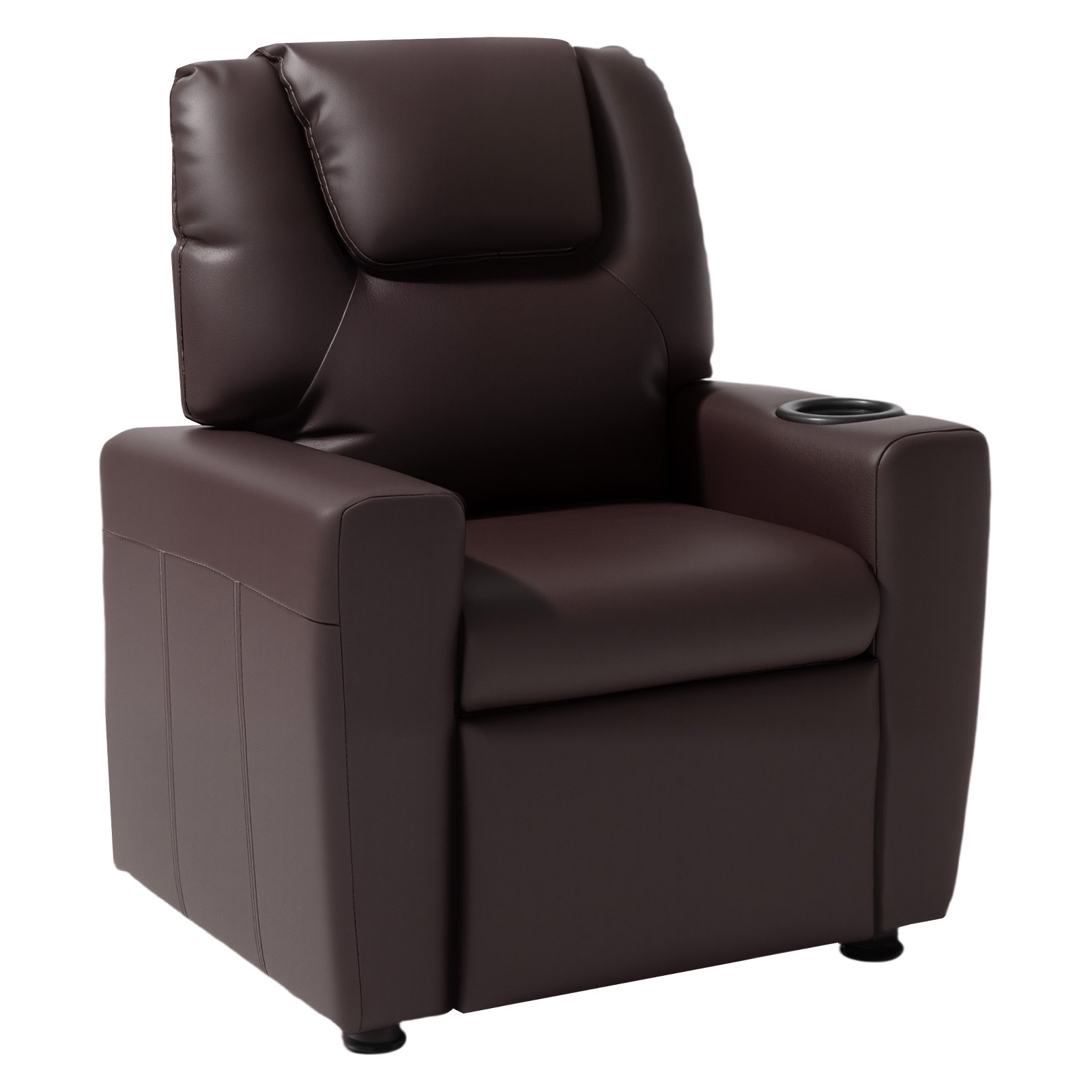 Kids Reclining Chair, Toddler Recliner With Cup Holder, 101° To 121° Adjustable Backrest, Easy-to-Clean PU Leather Recliner Couch With Footrest, 90 Lbs Load, For Boys & Girls, Children (Brown)