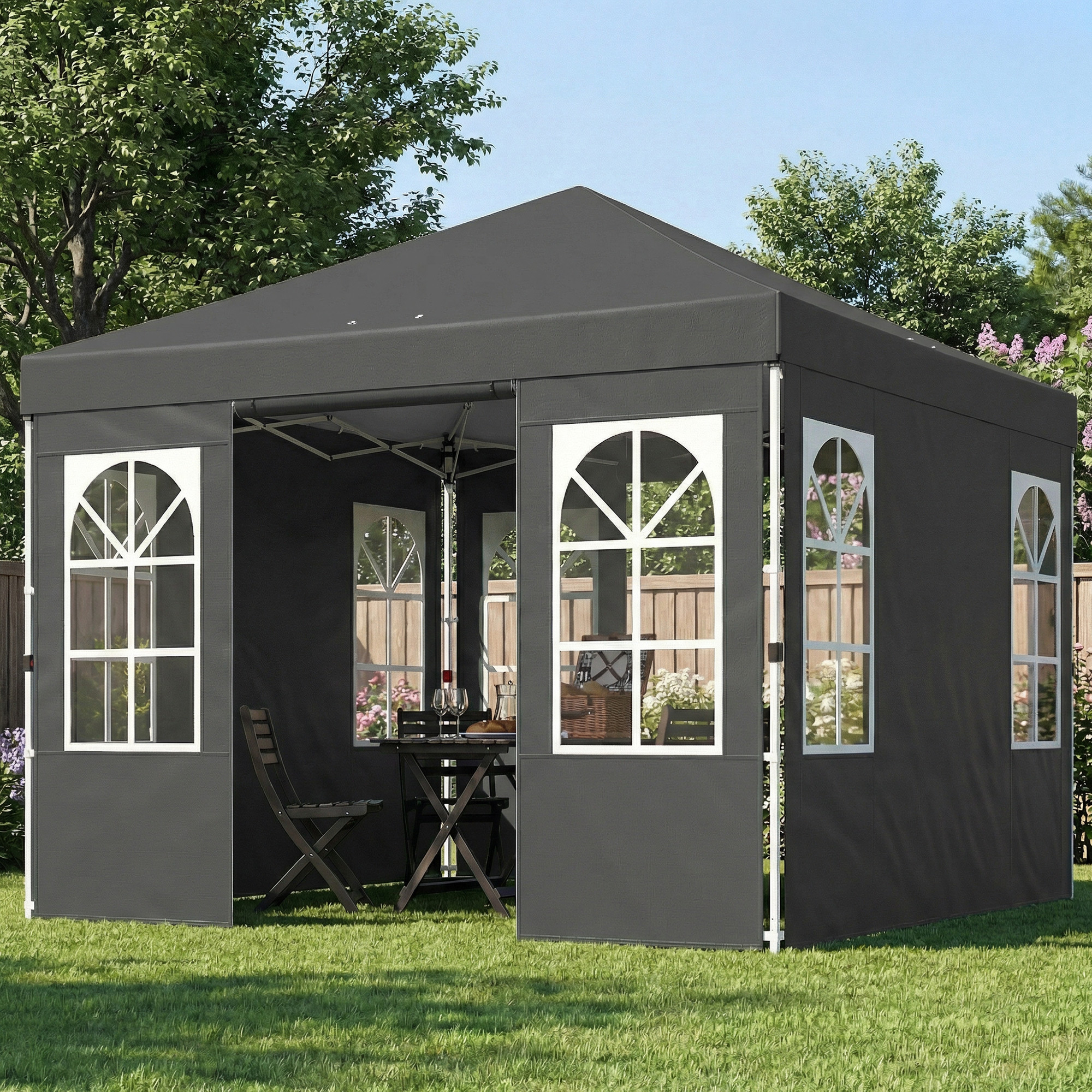 9.6 x 9.6 ft Pop Up Canopy Tent with Sidewalls, One Push Setup, UPF50+ Portable Instant Canopy Shelter, Dark Gray