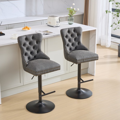 Aged And Retro PU Swivel Barstools Adjusatble Seat Height From 26-33 Inch, Modern Bar Stools With Backs Comfortable Tufted For Home Pub And Kitchen Island Black,Set Of 2