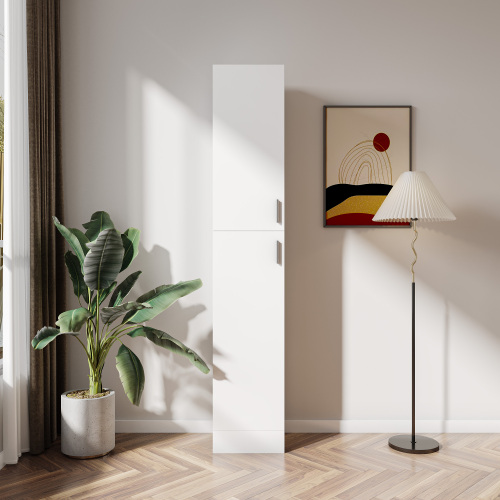 Gabinete independiente con dos puertas y estantes fijos, para cocina o comedor, blanco