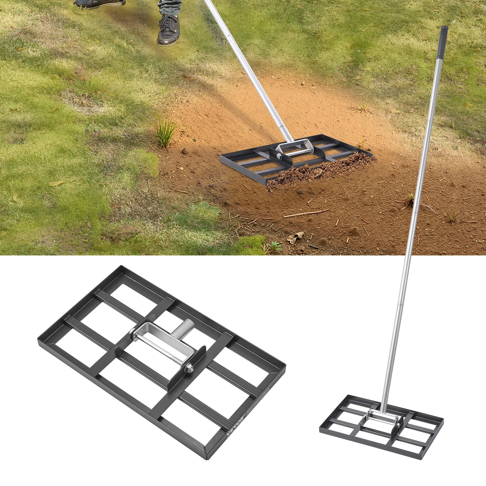 10x17in Lawn Leveling Rake 78in Adjustable Handle For Yard Heavy Duty Golf Court