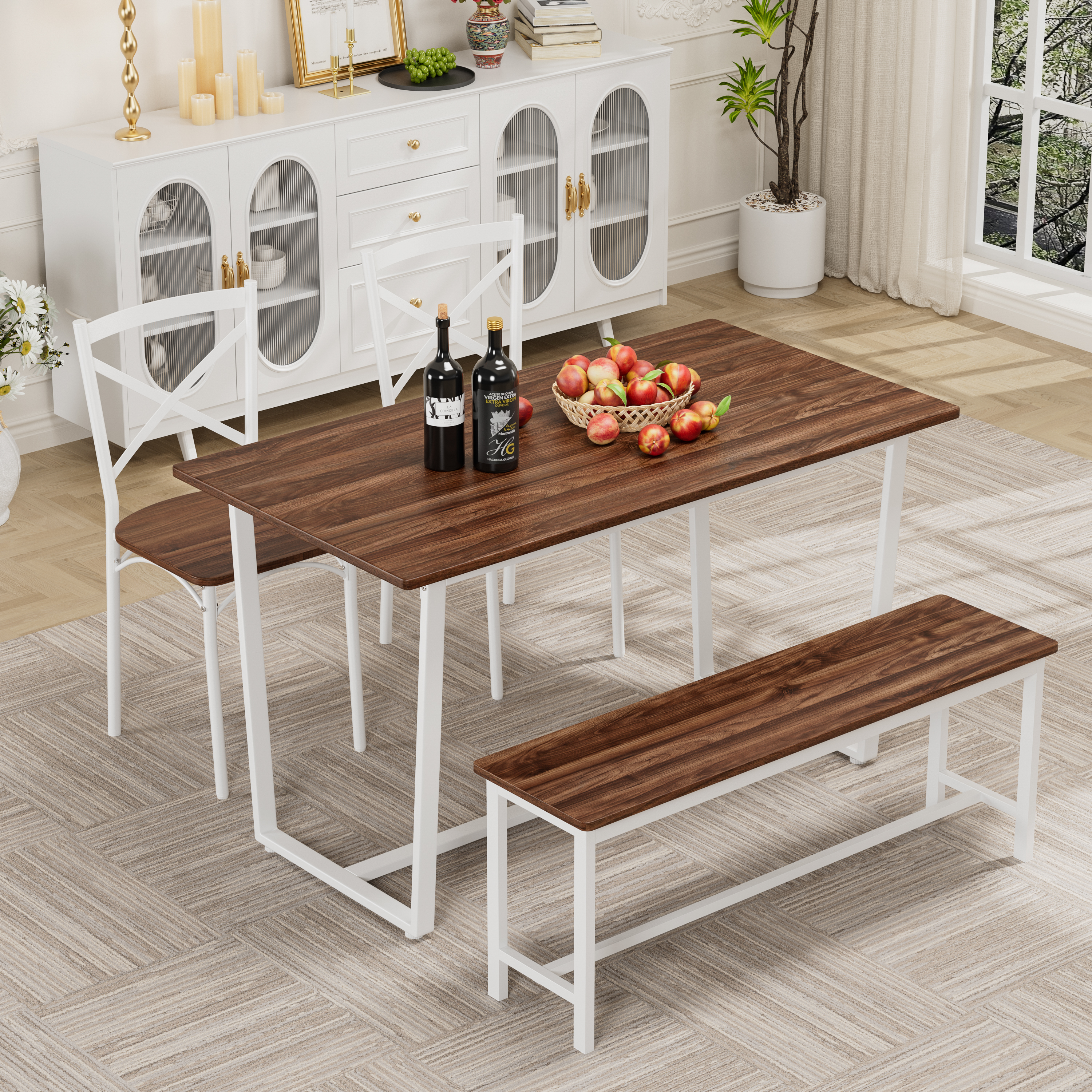 Four-piece Set Table And Chair With Backrest, Industrial Style, Solid Structure