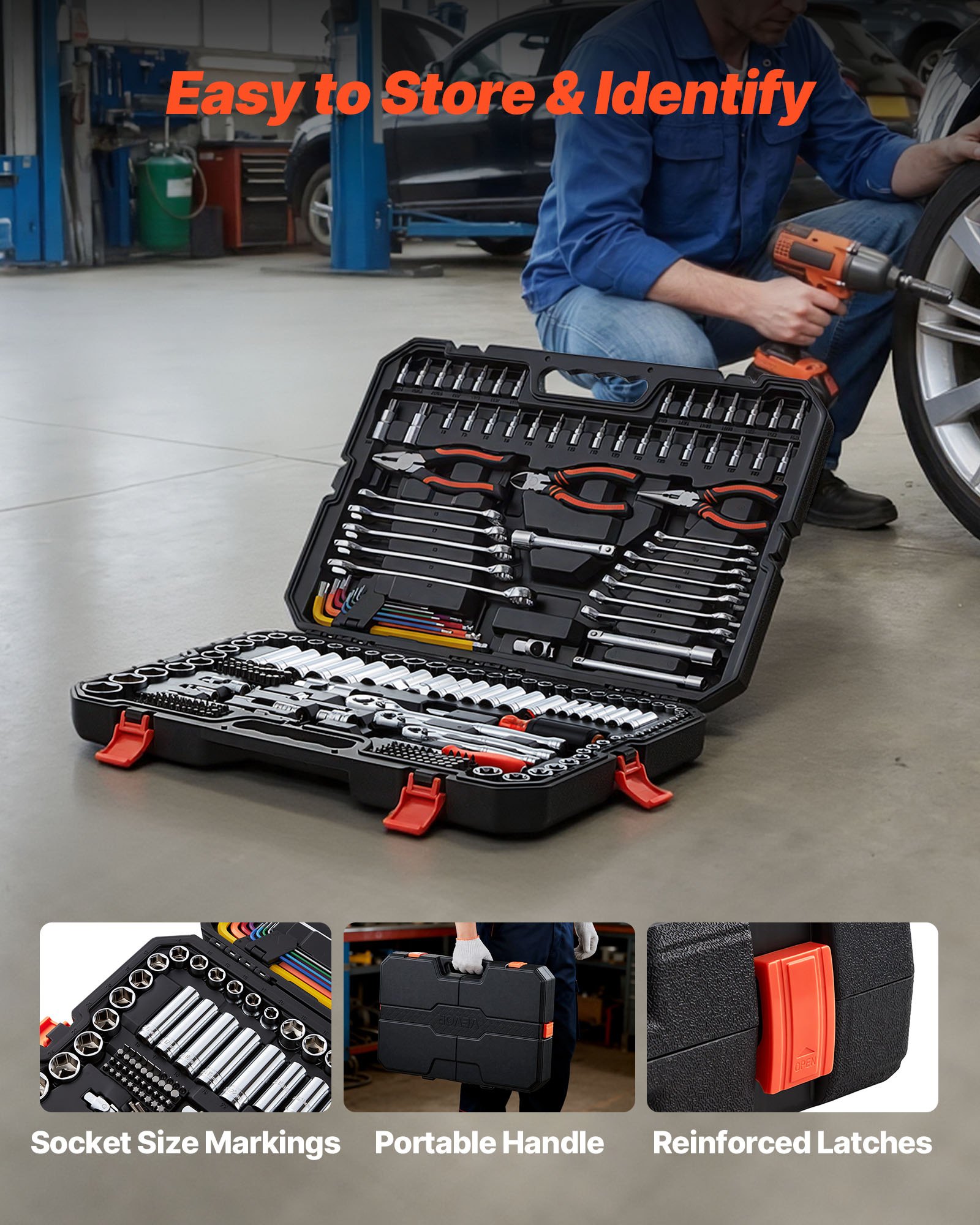 Mechanics Tool Set, 314-Piece Mechanic Tool Kit, 1/4 In, 3/8 In, And 1/2 In Drive, Metric Socket Set, Wrenches, Screwdriver Bits, Accessories, And Storage Case, For Automotive And Home Repair