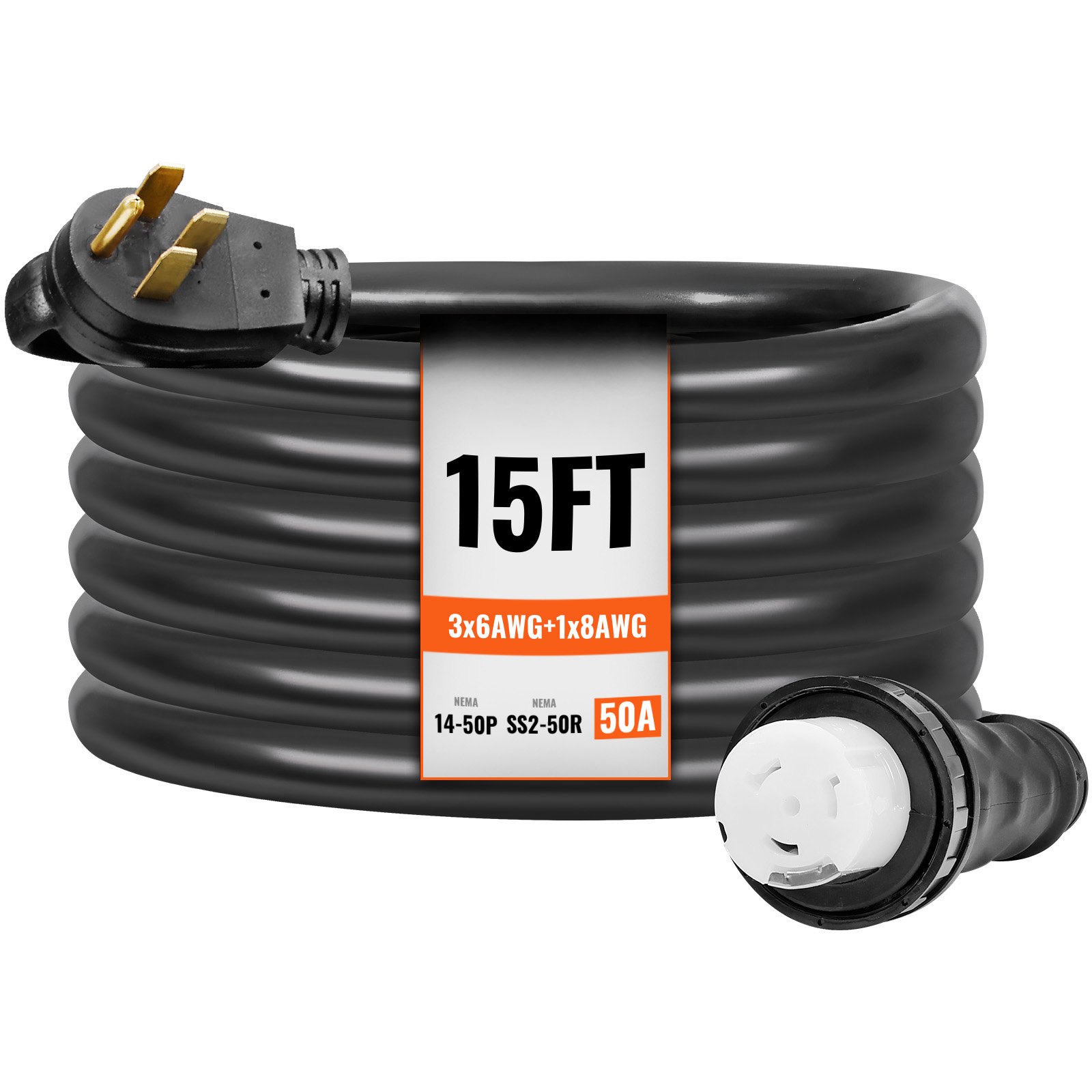 Kit de cable y caja de entrada para generador 50 Amp, 15 pies, NEMA 14-50P/SS2-50R.