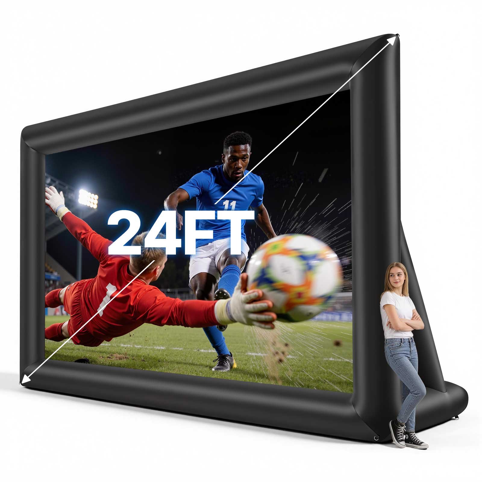 Inflatable Movie Screen, 24 Ft Outdoor Inflatable Projection Screen With Portable Storage Bag, Front/Rear Projection, Easy Set Up, Blow Up Screen For Outdoor Backyard Movie Night, Theme Parties