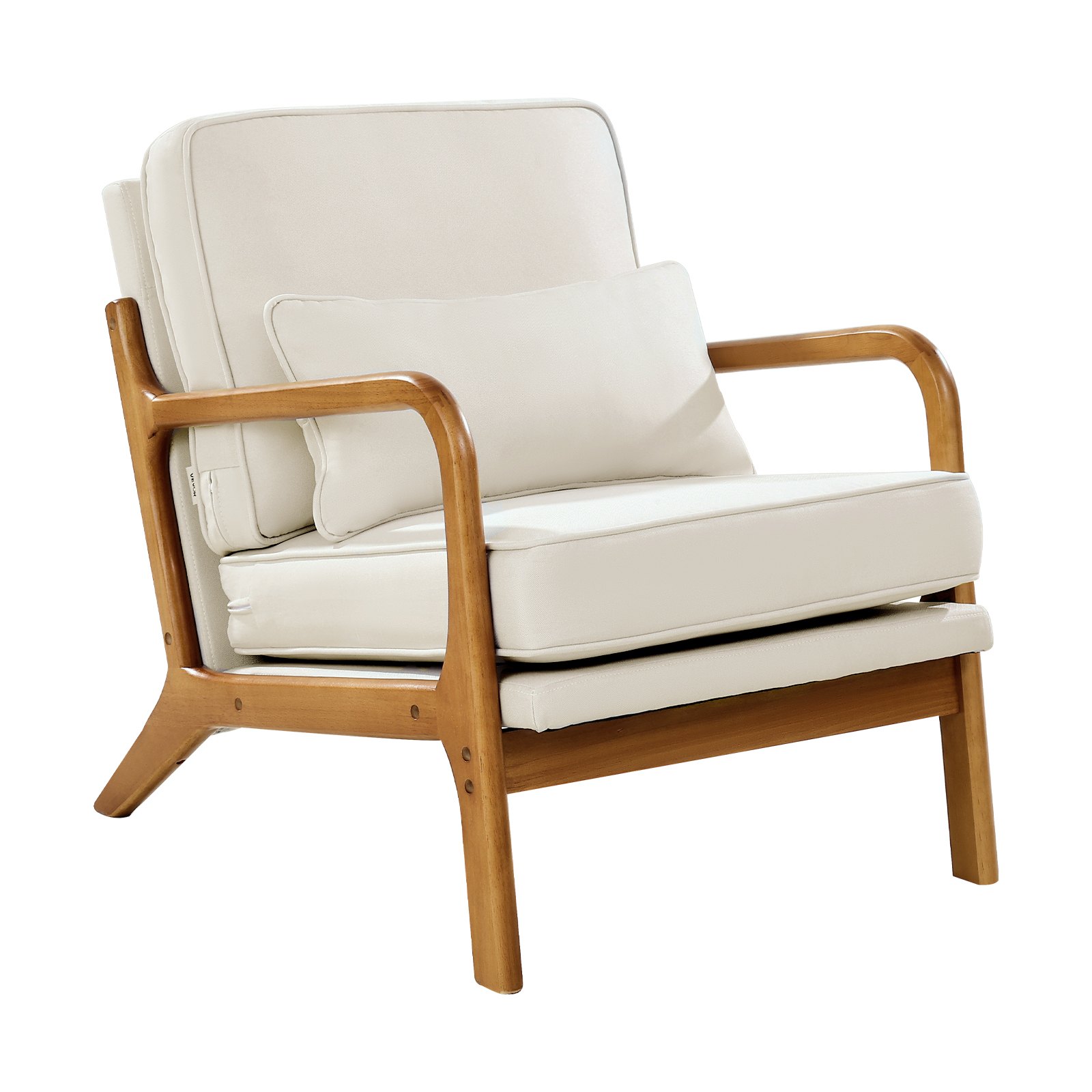 Accent Chair, Mid Century Modern Armchair With Solid Wood Frame And Non-Slip Legs, Upholstered Leisure Chair With Linen Fabric And 5.7 In Thickened Cushion, For Living Room, Bedroom, Office