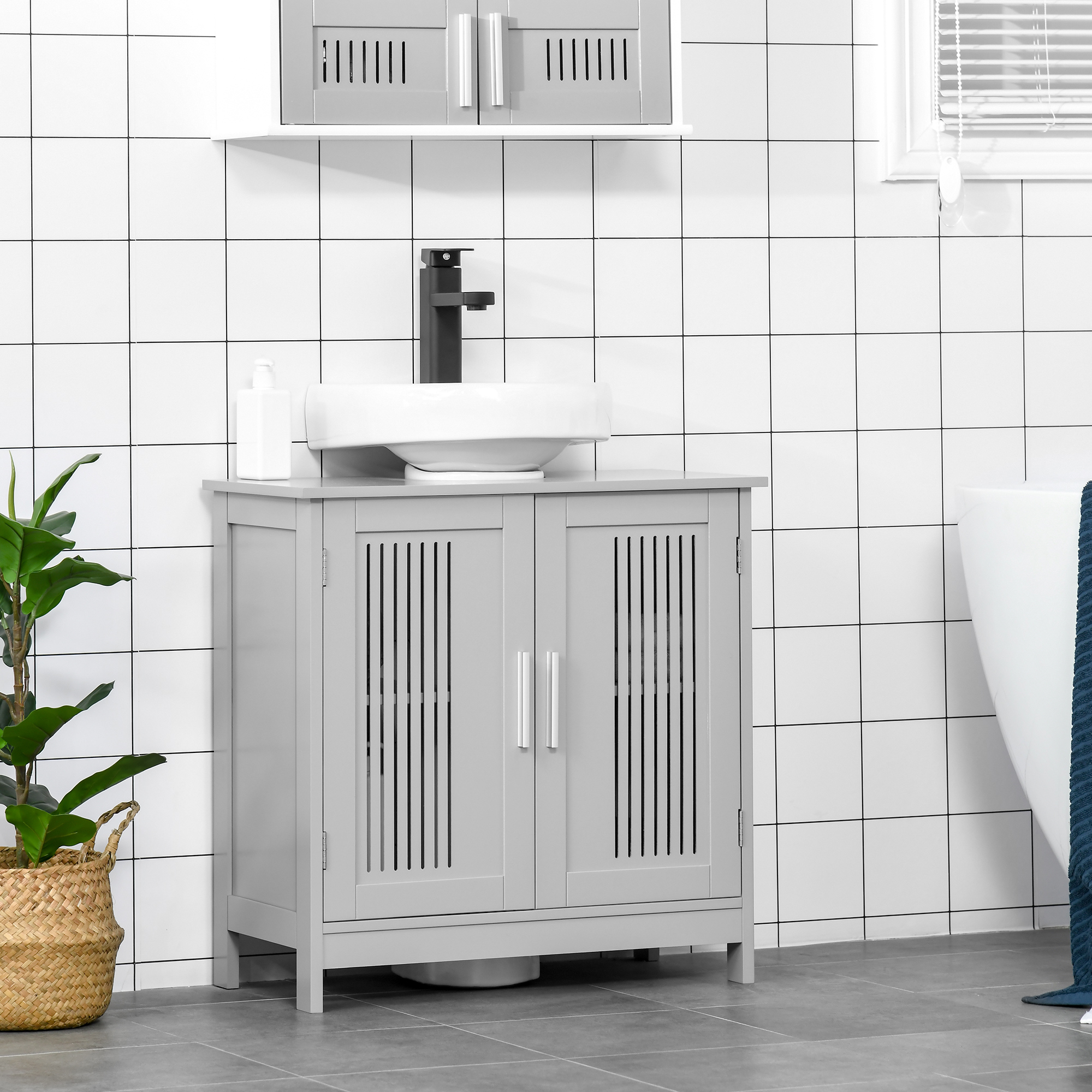 Gabinete de almacenamiento bajo lavabo de pedestal, gris