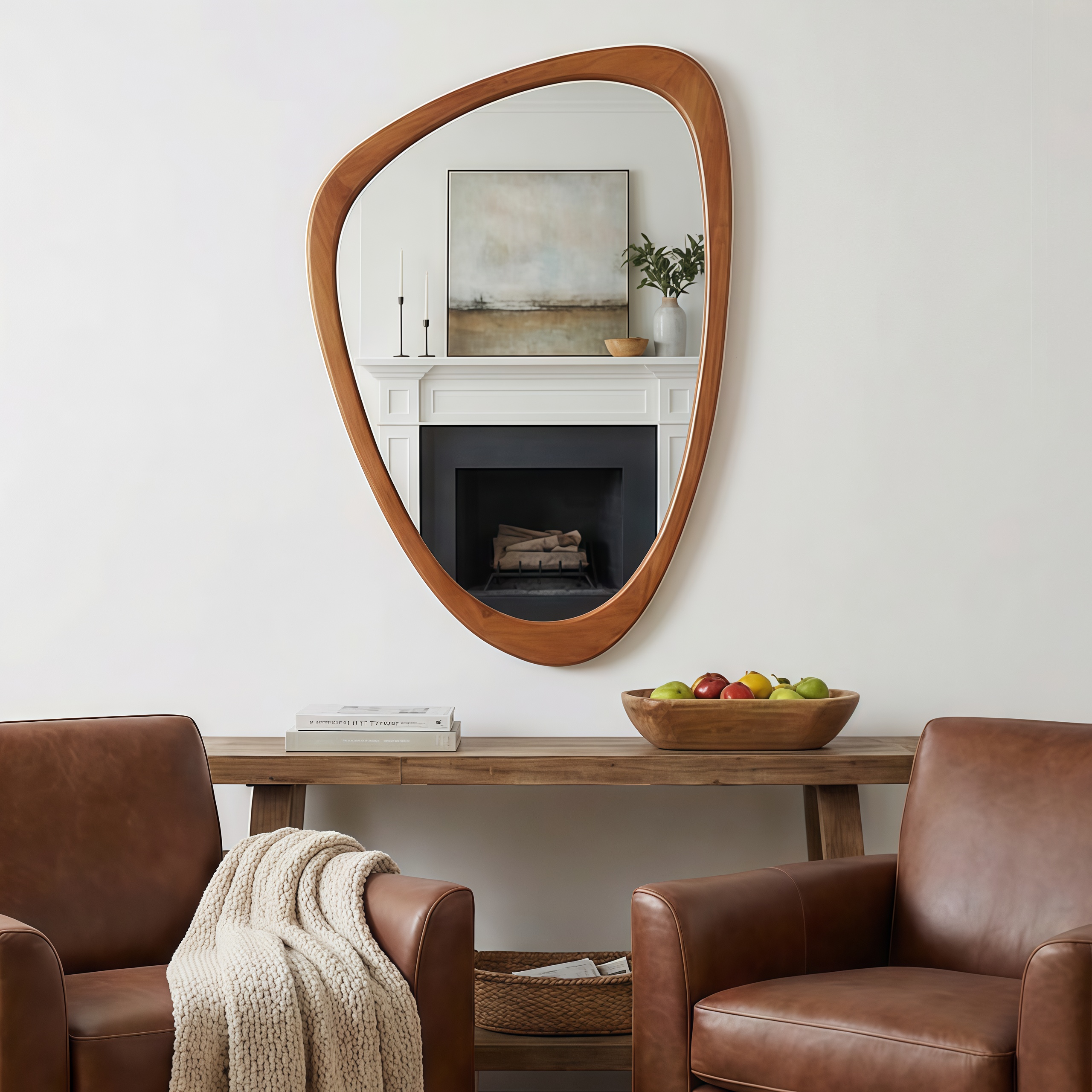 Yellowish Brown 20x30 Irregular Solid Wood Frame Decorative Mirror,For Bedroom, Bathroom, Living Room, Entryway