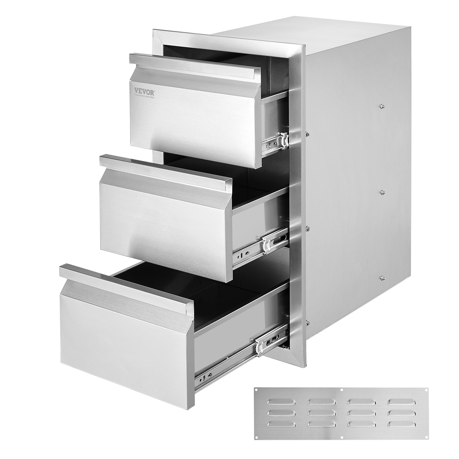 Outdoor Kitchen Drawers 15" W X 25.4" H X 19" D, Box Frame Style Flush Mount BBQ Drawers With Stainless Steel Handle, BBQ Island Drawers For Outdoor Kitchens Or Patio Grill Station