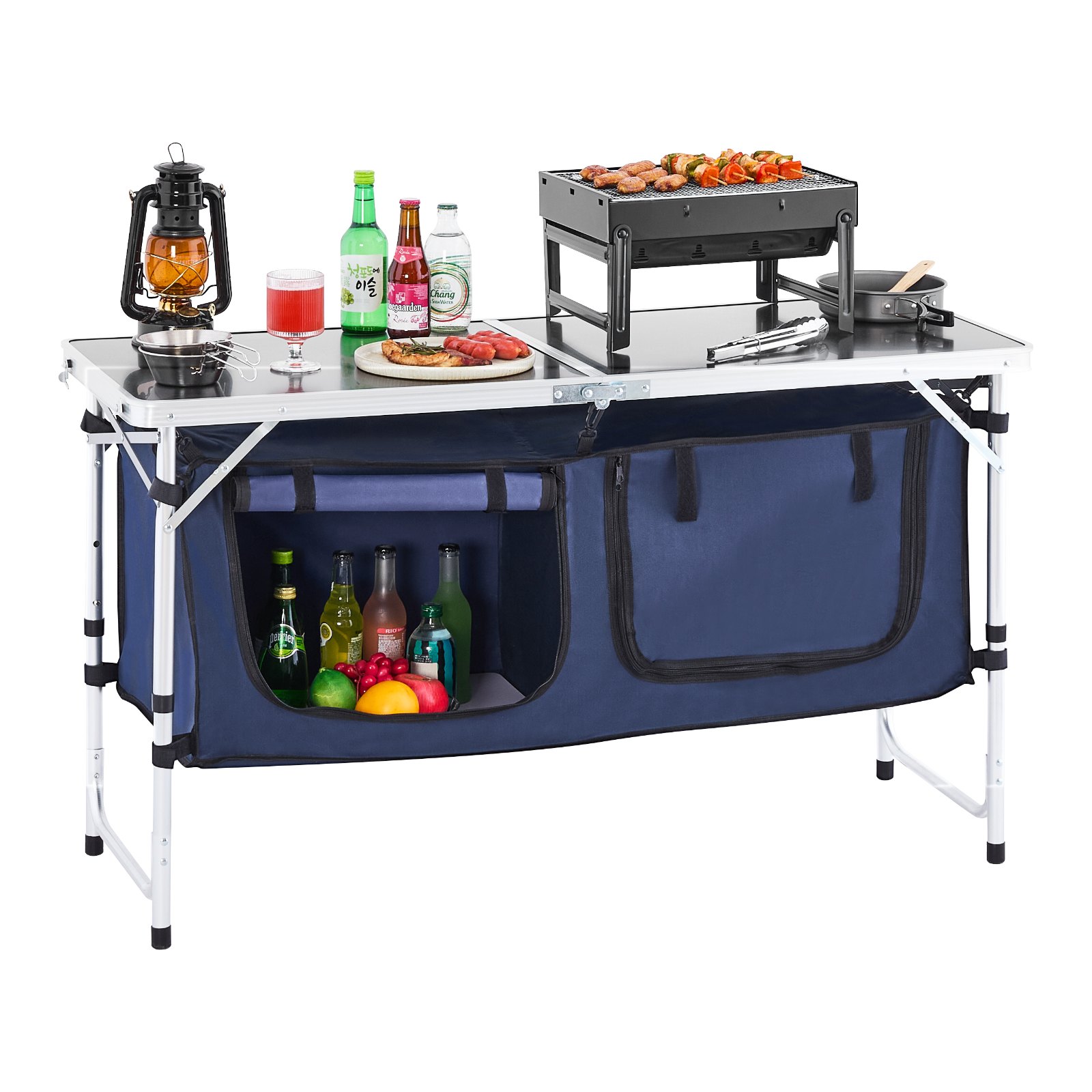 Mesa de cocina para camping plegable, portátil, 3 alturas ajustables, aluminio