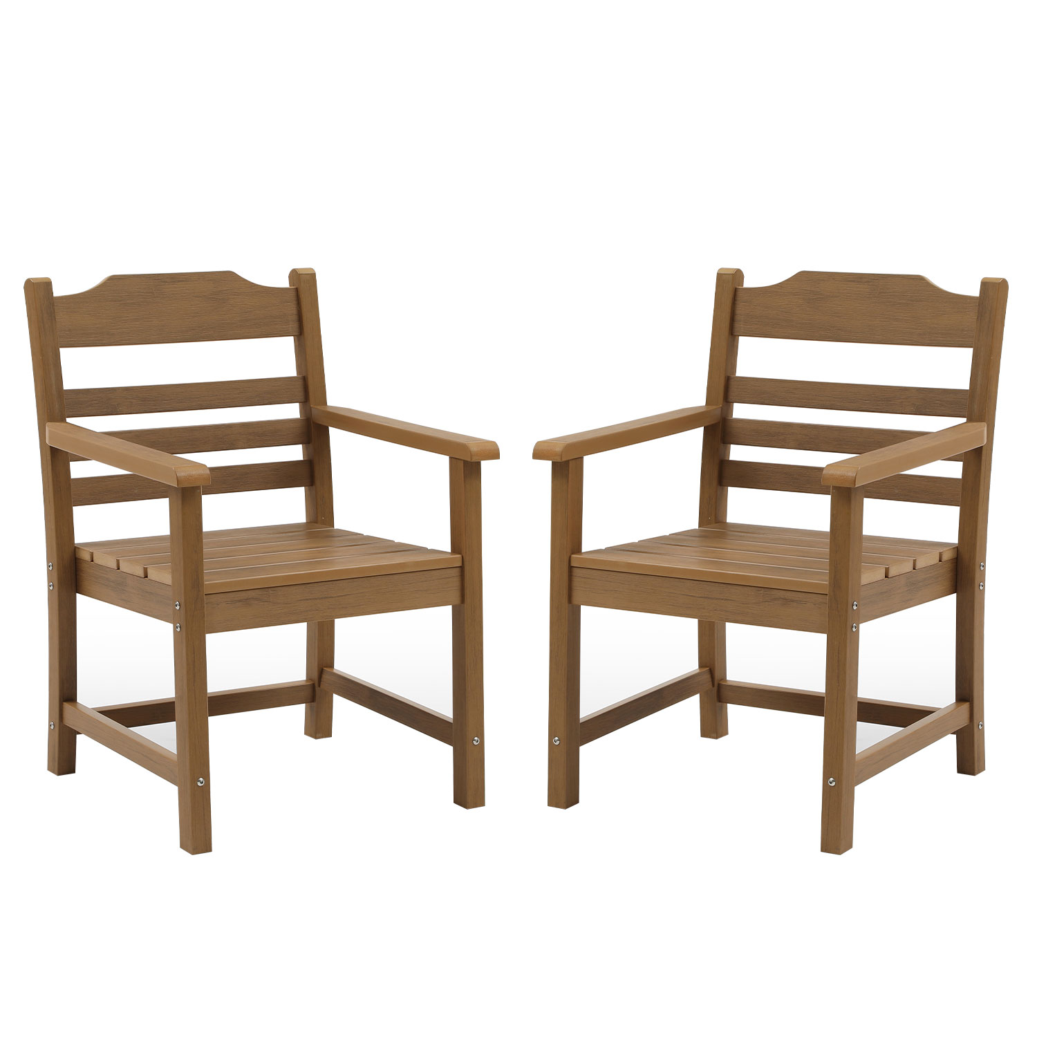 Patio Dining Chair With Armset Set Of 2,  HIPS Materialwith  Wood Grain Wexture Chair For Deck Pool Backyard, Teak