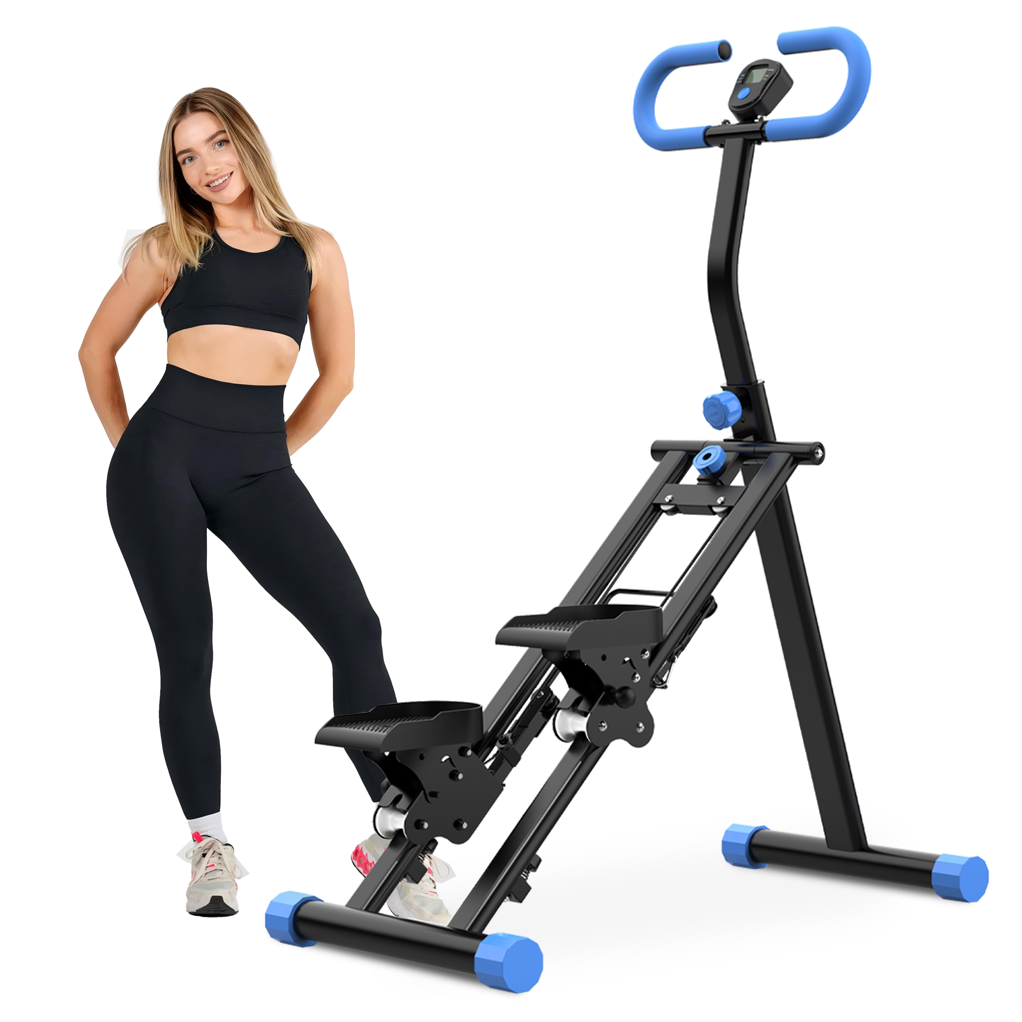 Escaladora vertical para ejercicio de cuerpo completo, con manillar ajustable, marco estable, azul