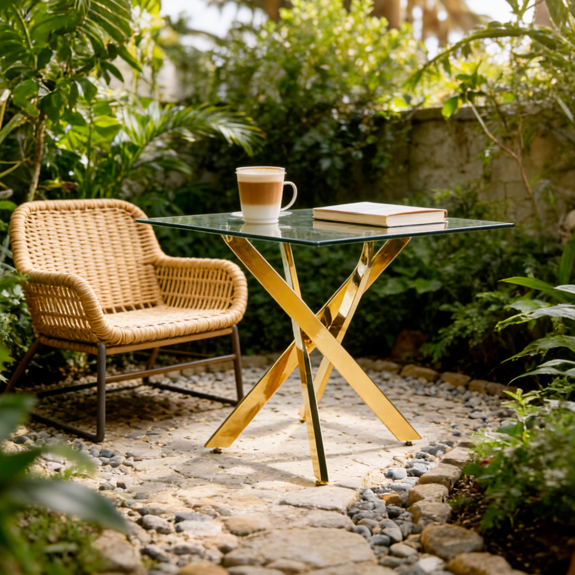 Dining Table With Cross Metal Leg And Tempered Glass,Modern Space Saving Kitchen Table For Living Room,chrome Legs,Square Table,golden Legs,90x90x75cm