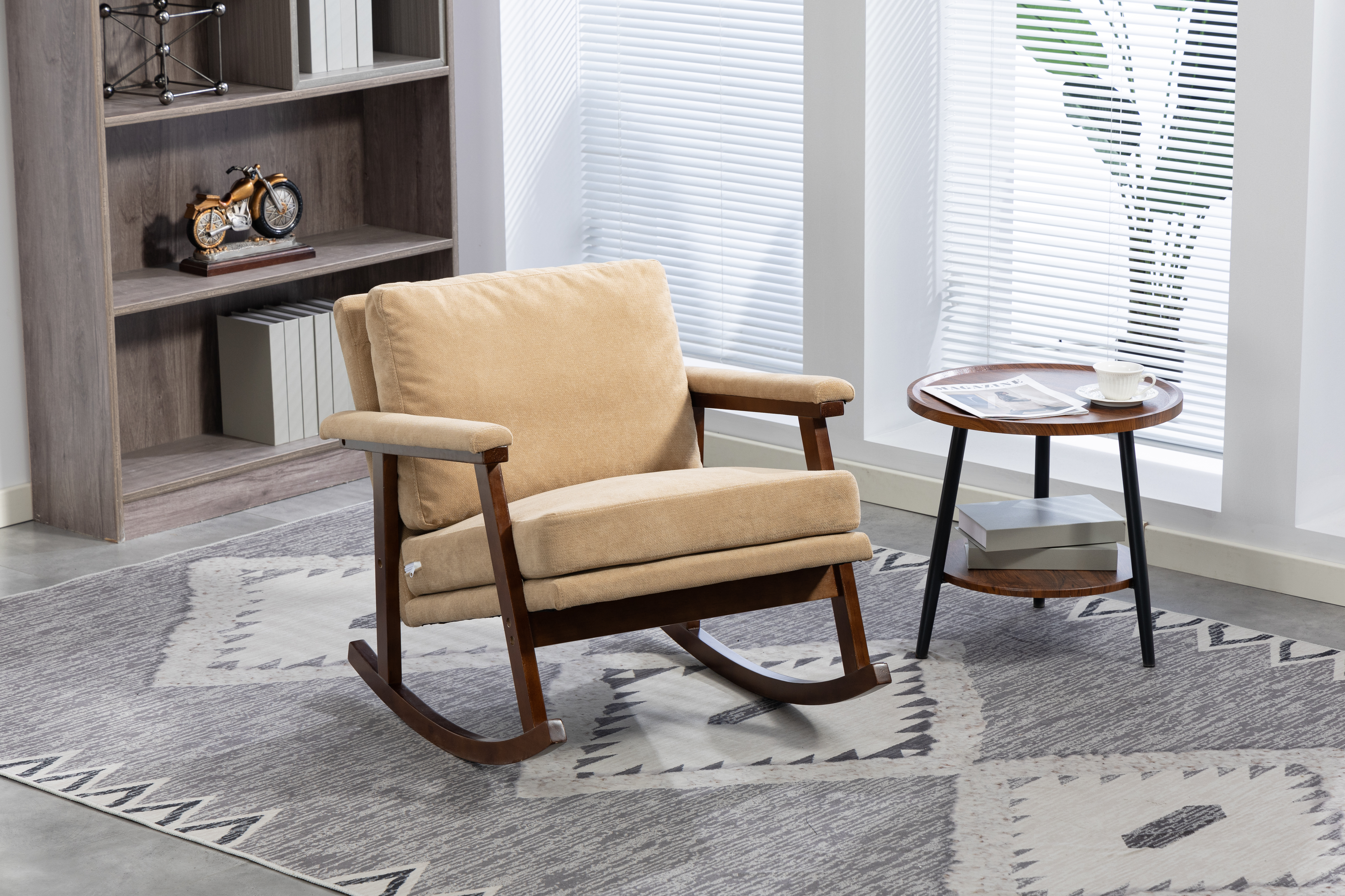 Mid Century Modern Accent Chair ,rocking Chair With Wood Frame, Upholstered Living Room Chairs , Reading Armchair For Bedroom Sunroom