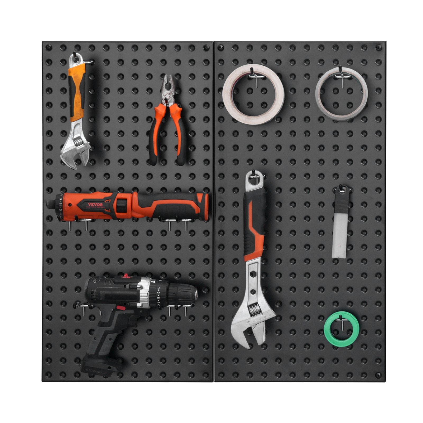 Metal Pegboard Panels, 32" X 16" Pegboard, 2 Panels, Heavy Duty Steel Peg Board Wall Organizer, For Living Room Garage Tool Storage Workbench Office Organization Craft Room Kitchen Home, Black