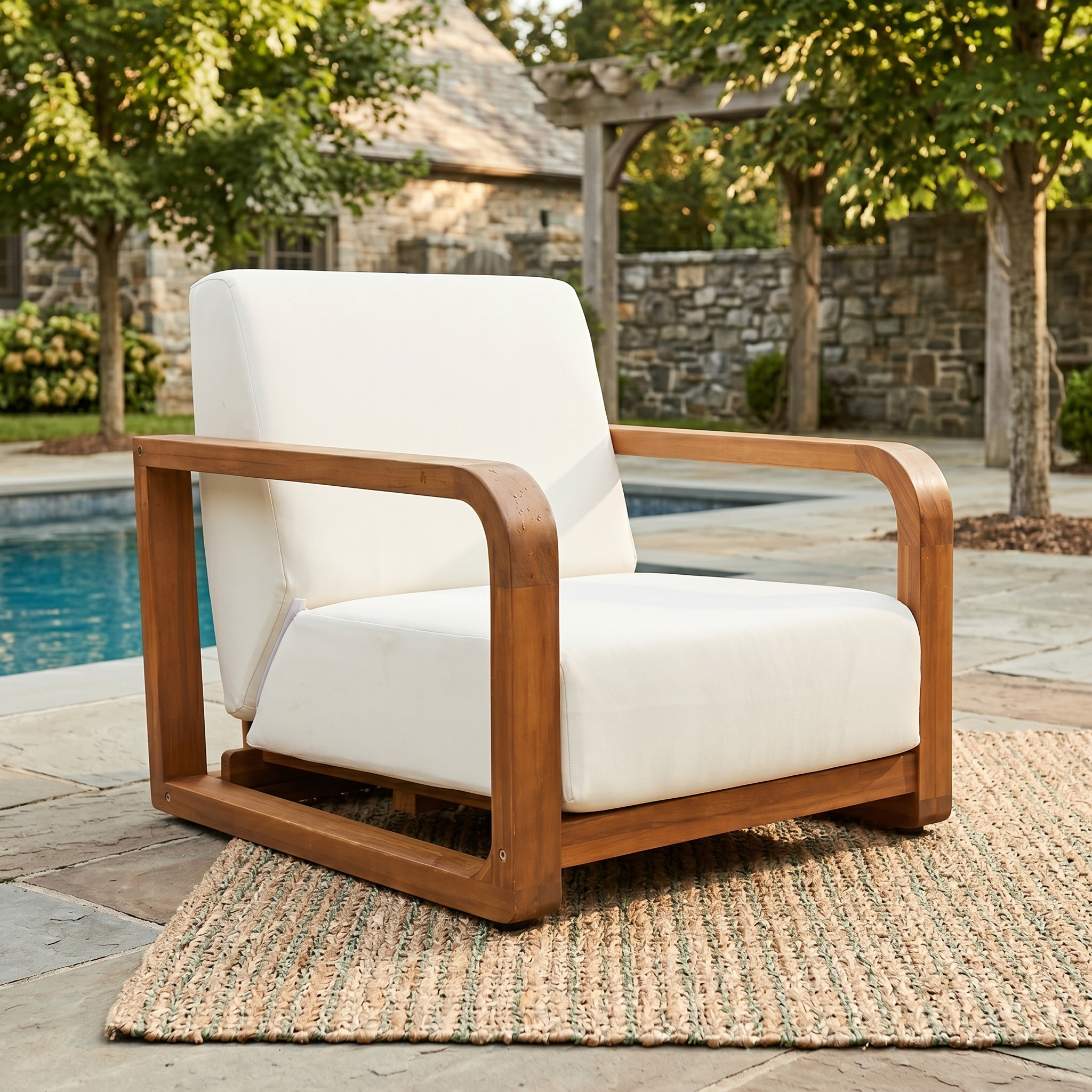 Sillón de patio exterior de 29.52 pulgadas, madera de acacia, cojín grueso