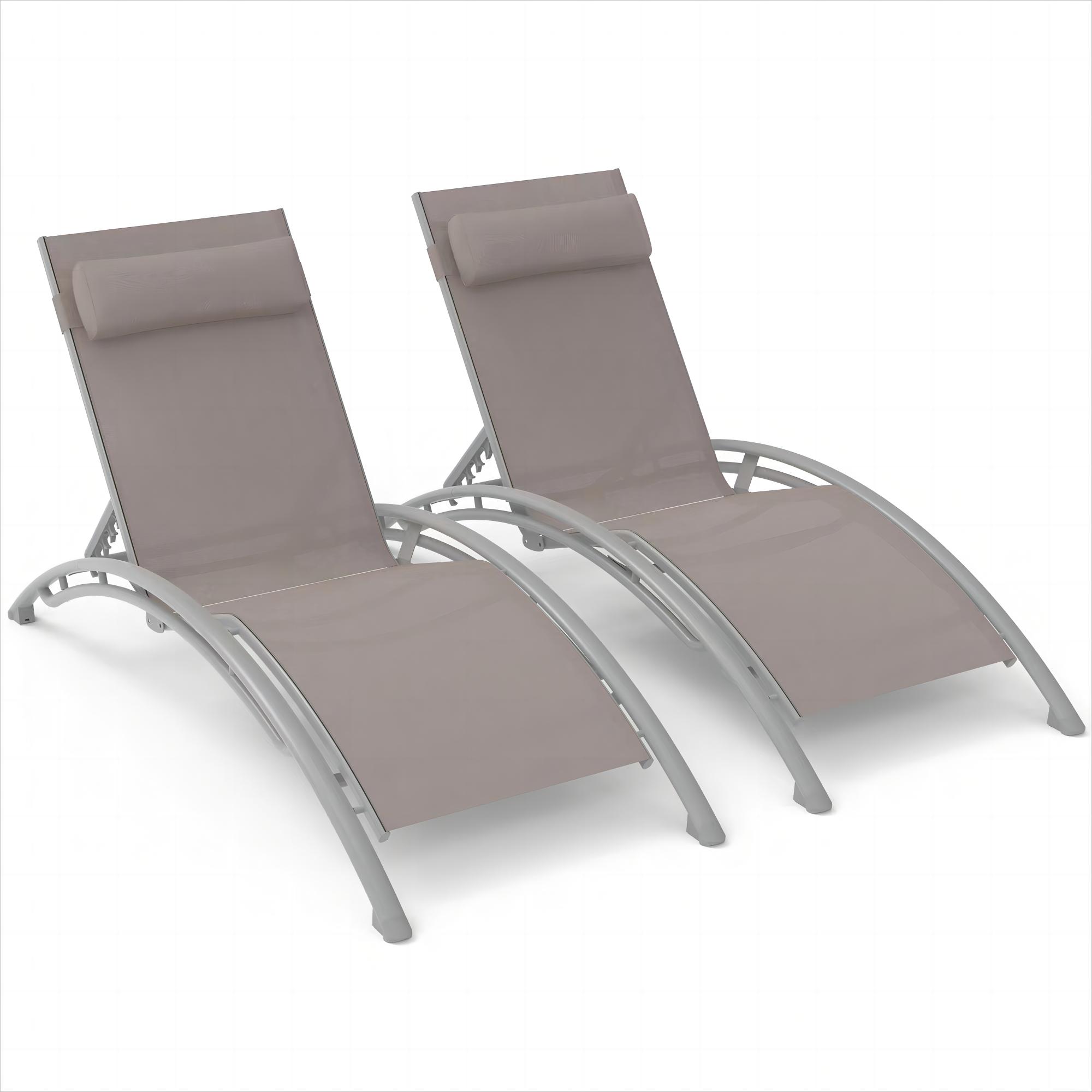 Outdoor Chaise Lounge Set Of 2 Patio Recliner Chairs With Adjustable Backrest And Removable Pillow For Indoor&Outdoor Beach Pool Sunbathing Lawn  Khaki,2 Lounge Chairs