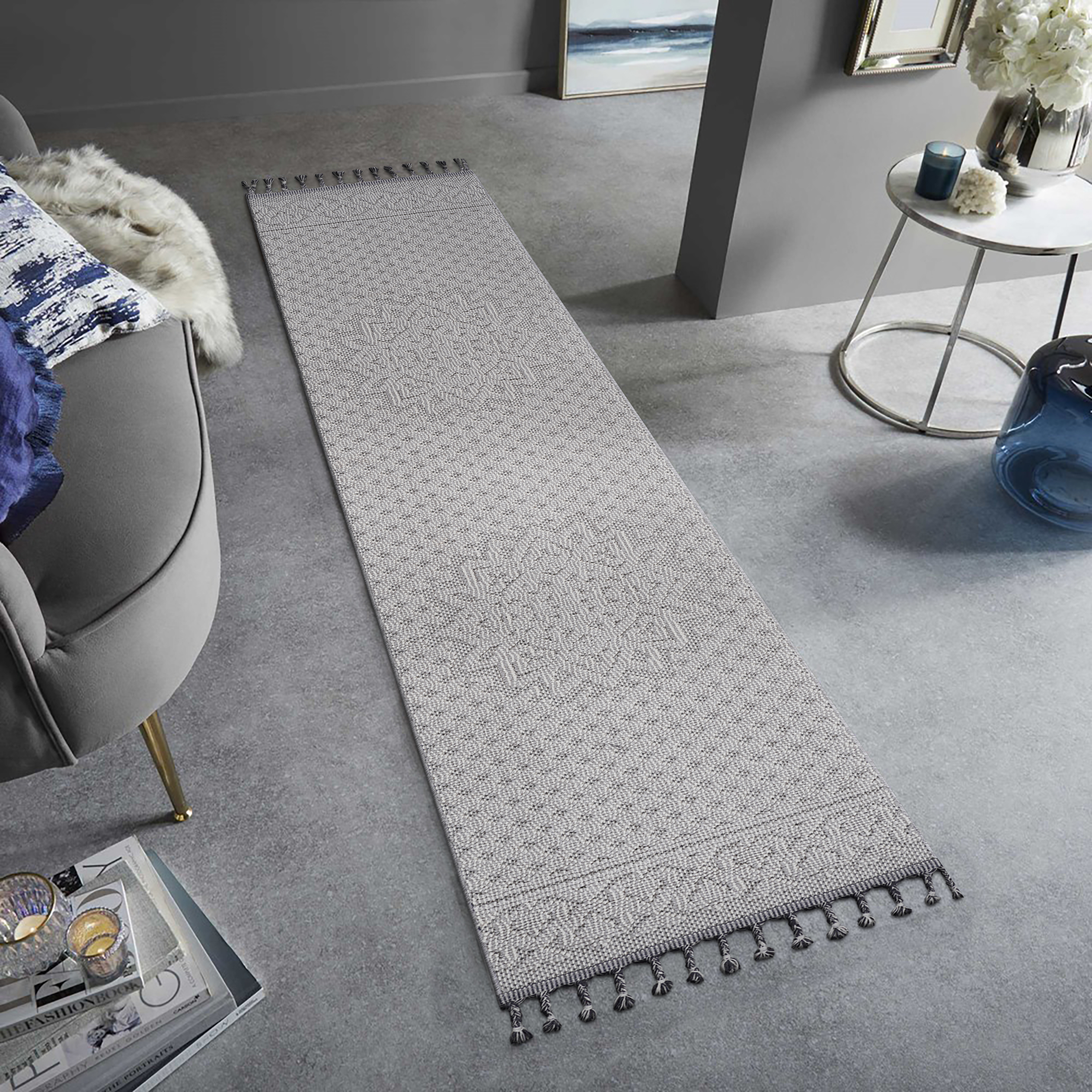 Guros   2X8 White  Ivory  Medallion Indoor  Outdoor Runner Rug