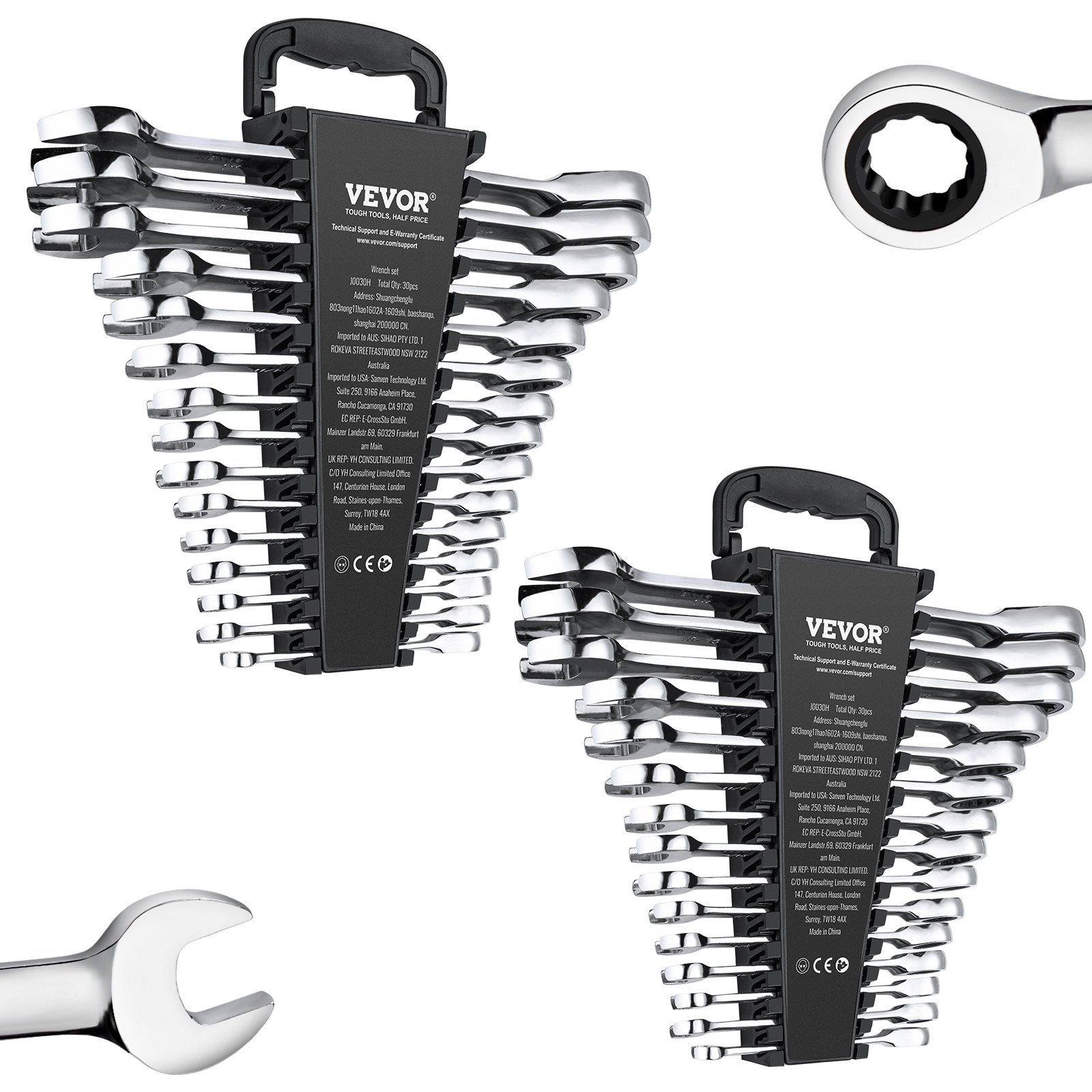 Combination Wrench Set, 30-Piece Ratcheting Wrench Set With Organizer Rack, Cr-V Steel Wrench Set SAE 1/4" To 1", Metric 8 Mm To 24 Mm, Ideal For General Household, Garage, Workshop, Emergency