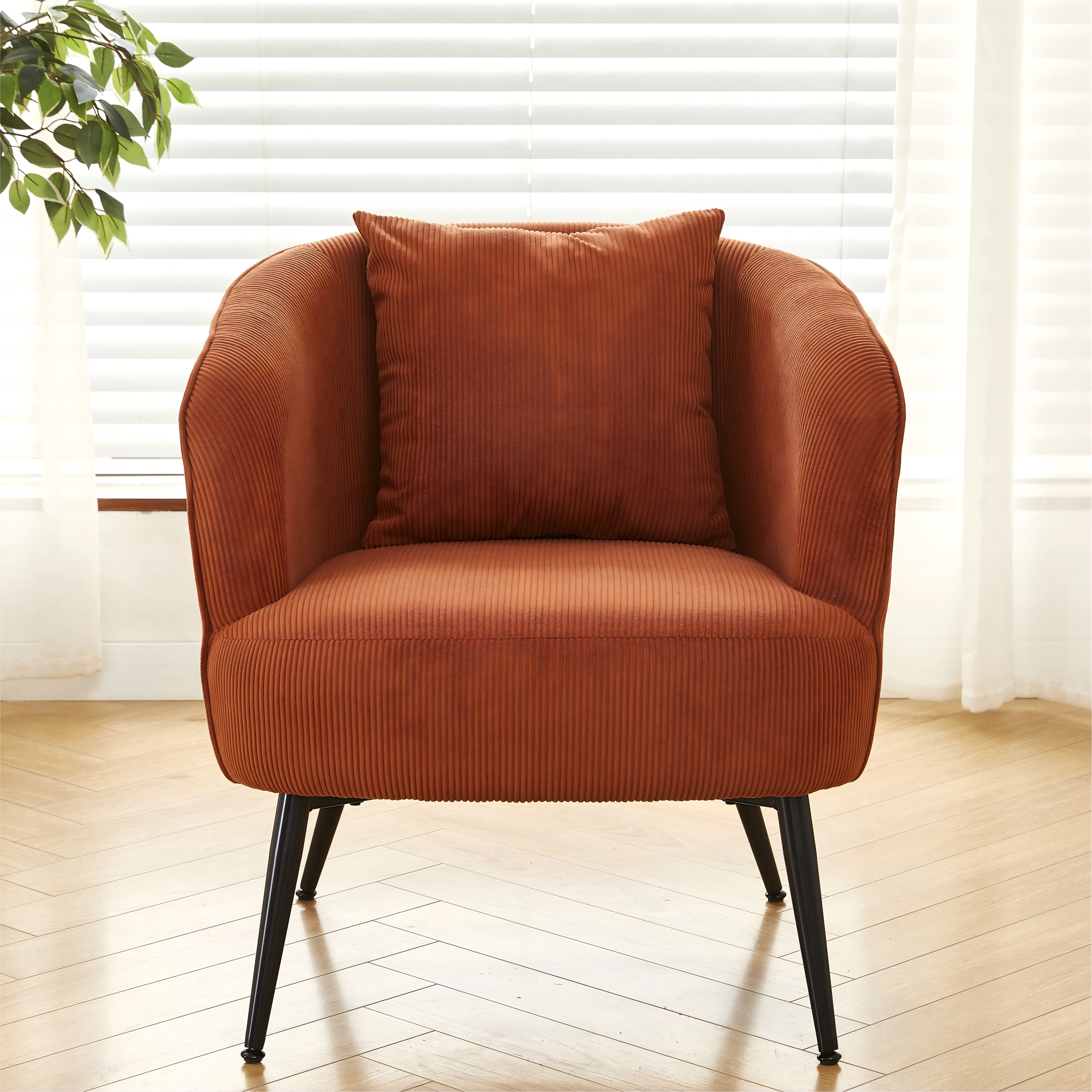 Velvet Accent Chair With Pillow, Modern Upholstered Armchair With Metal Legs, Comfy Barrel Chair For Living Room Bedroom